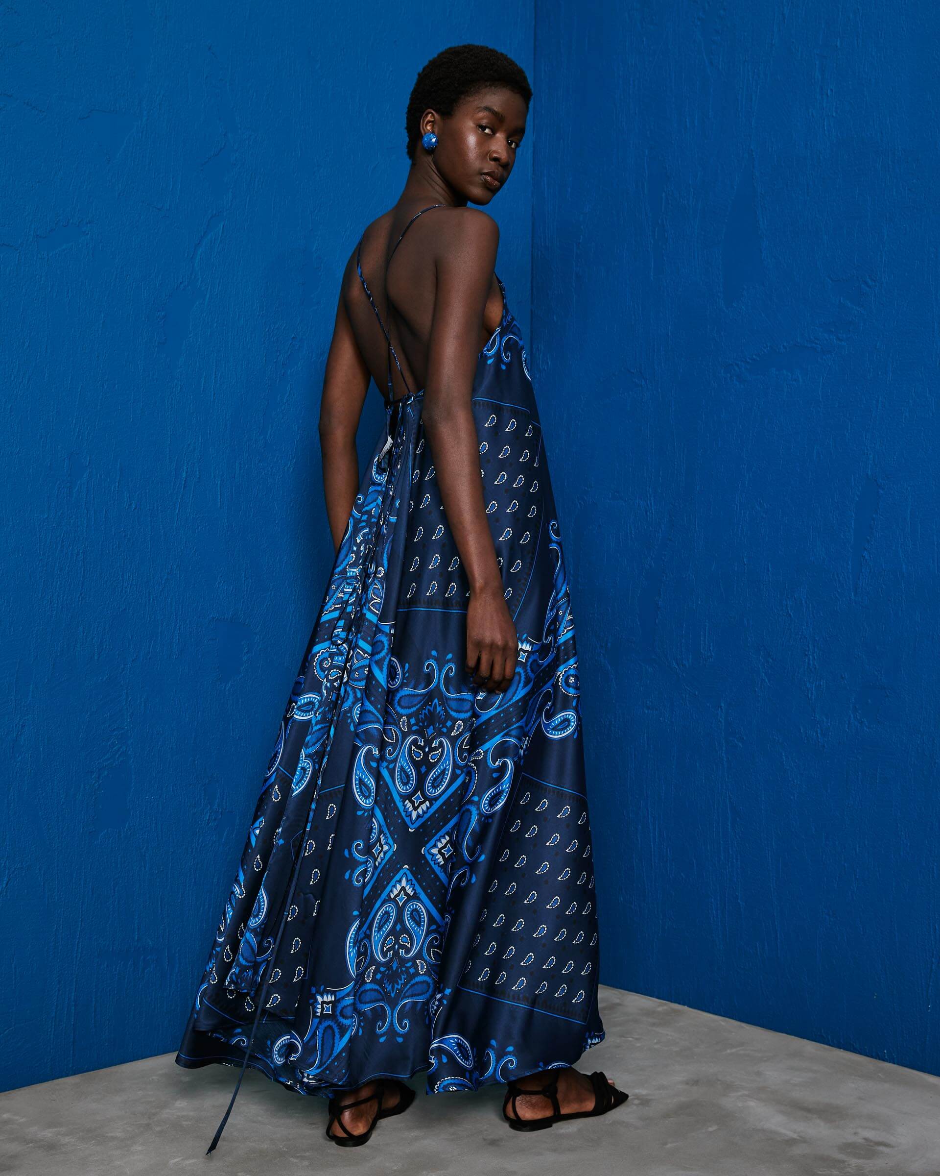 Azure Elegance Paisley Maxi Dress