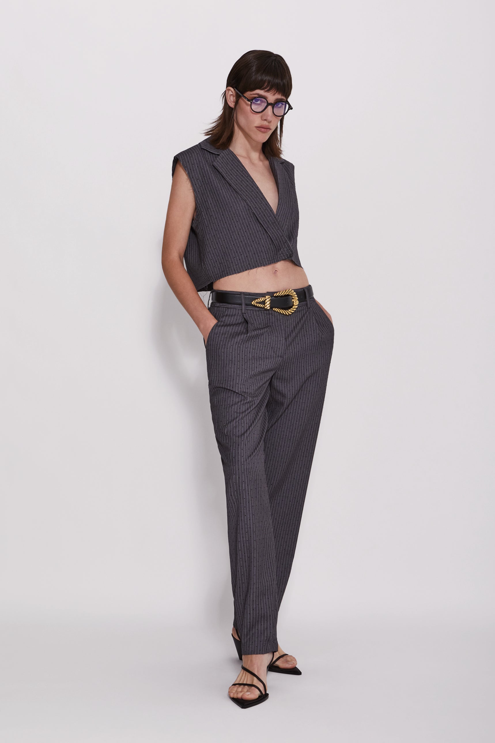 Sleeveless Pinstripe Blazer