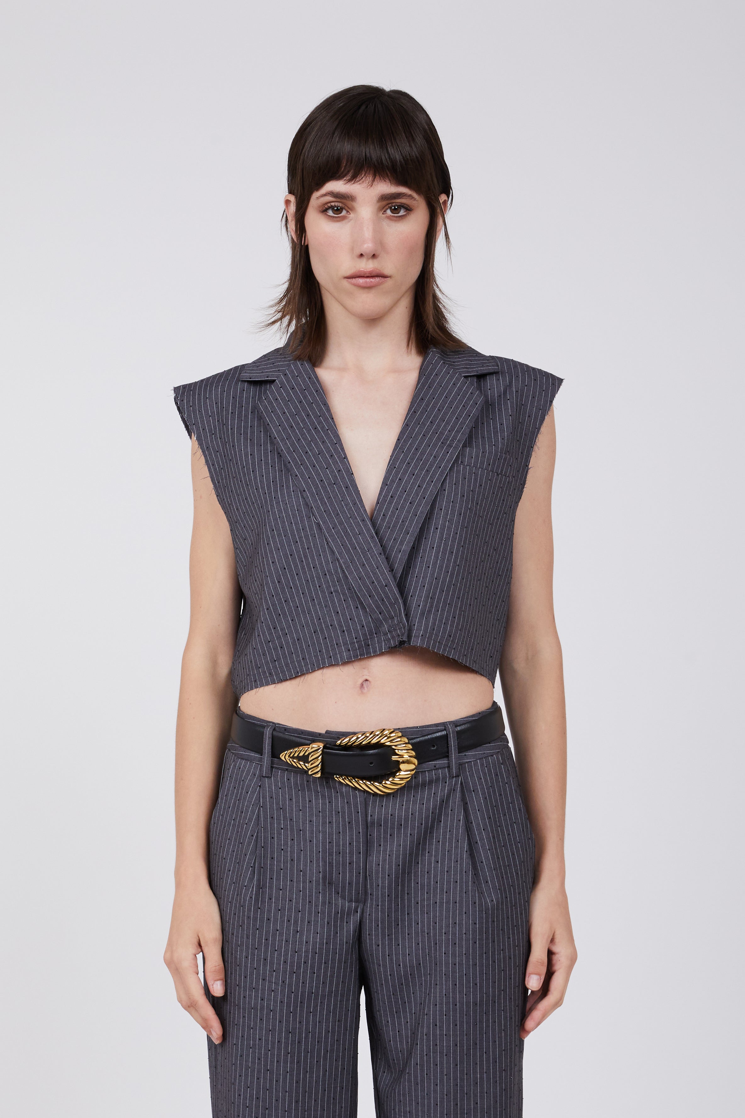Sleeveless Pinstripe Blazer