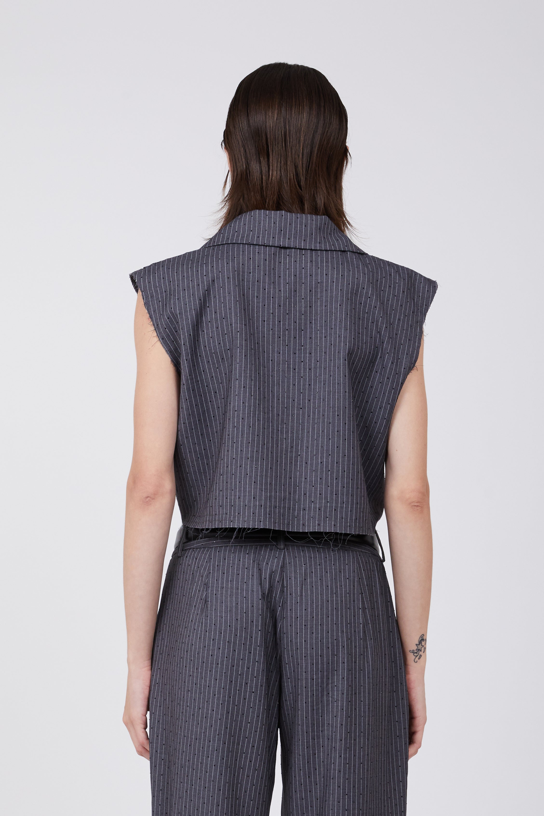 Sleeveless Pinstripe Blazer