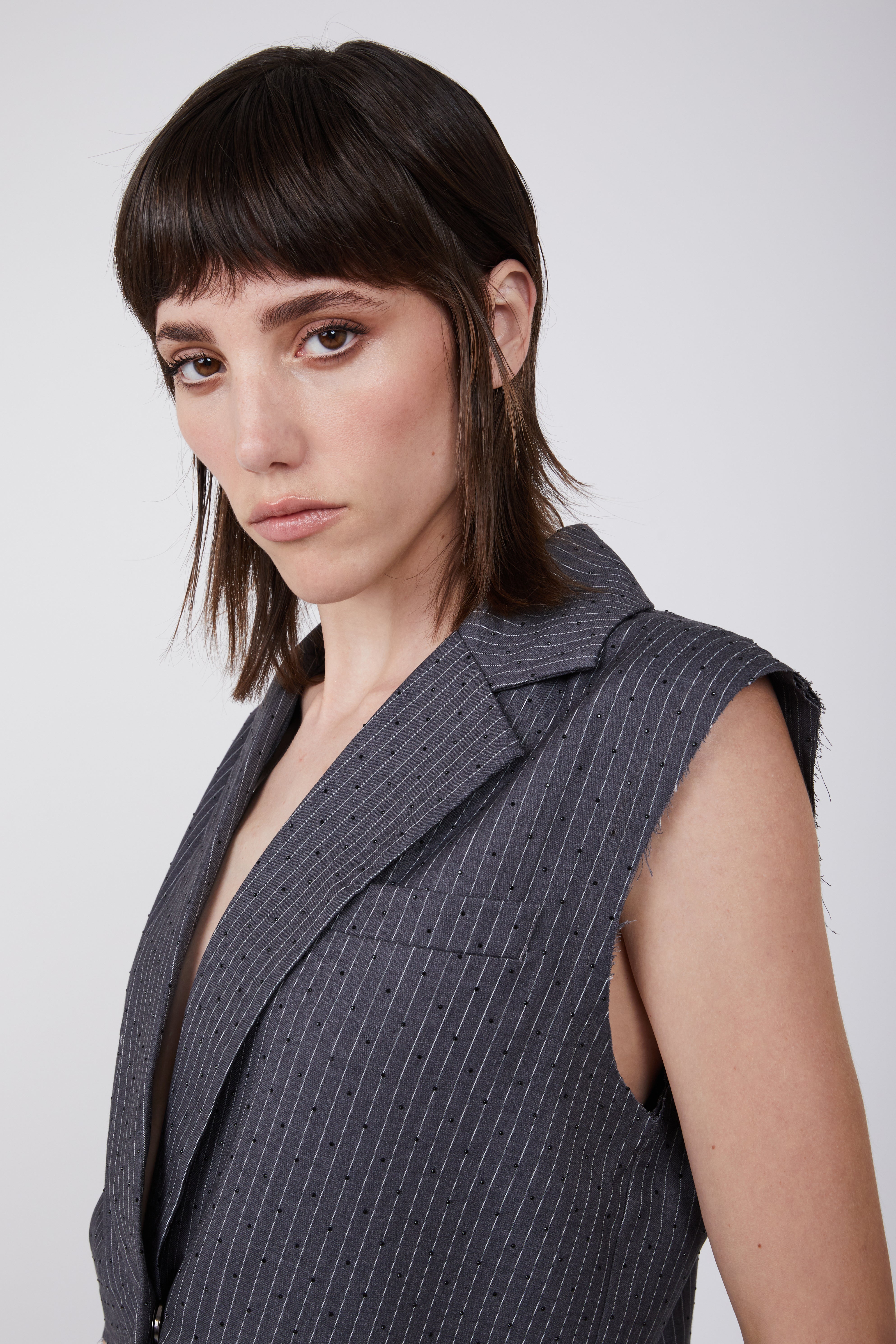 Sleeveless Pinstripe Blazer