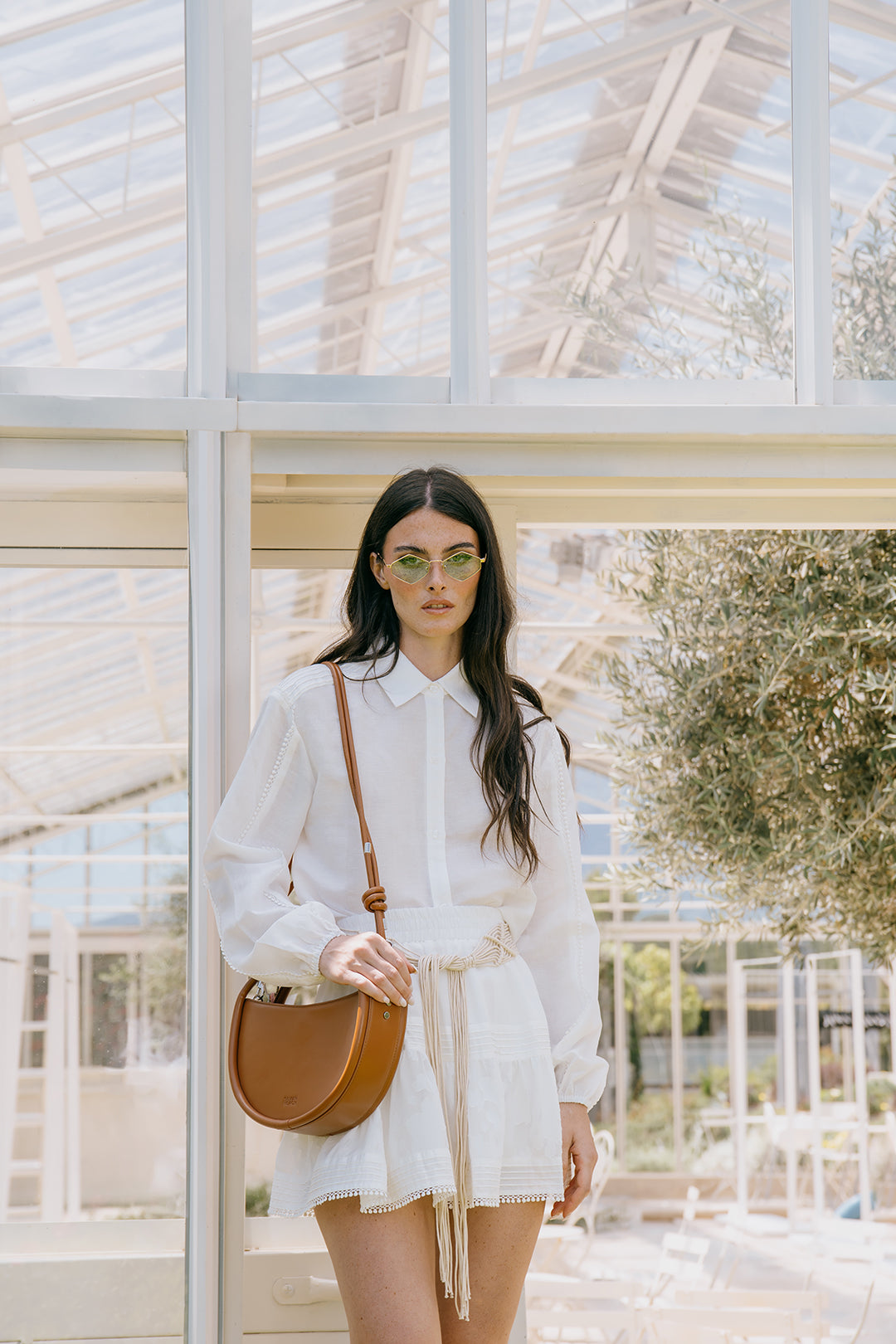 Short skirt with braided belt and embroidered details