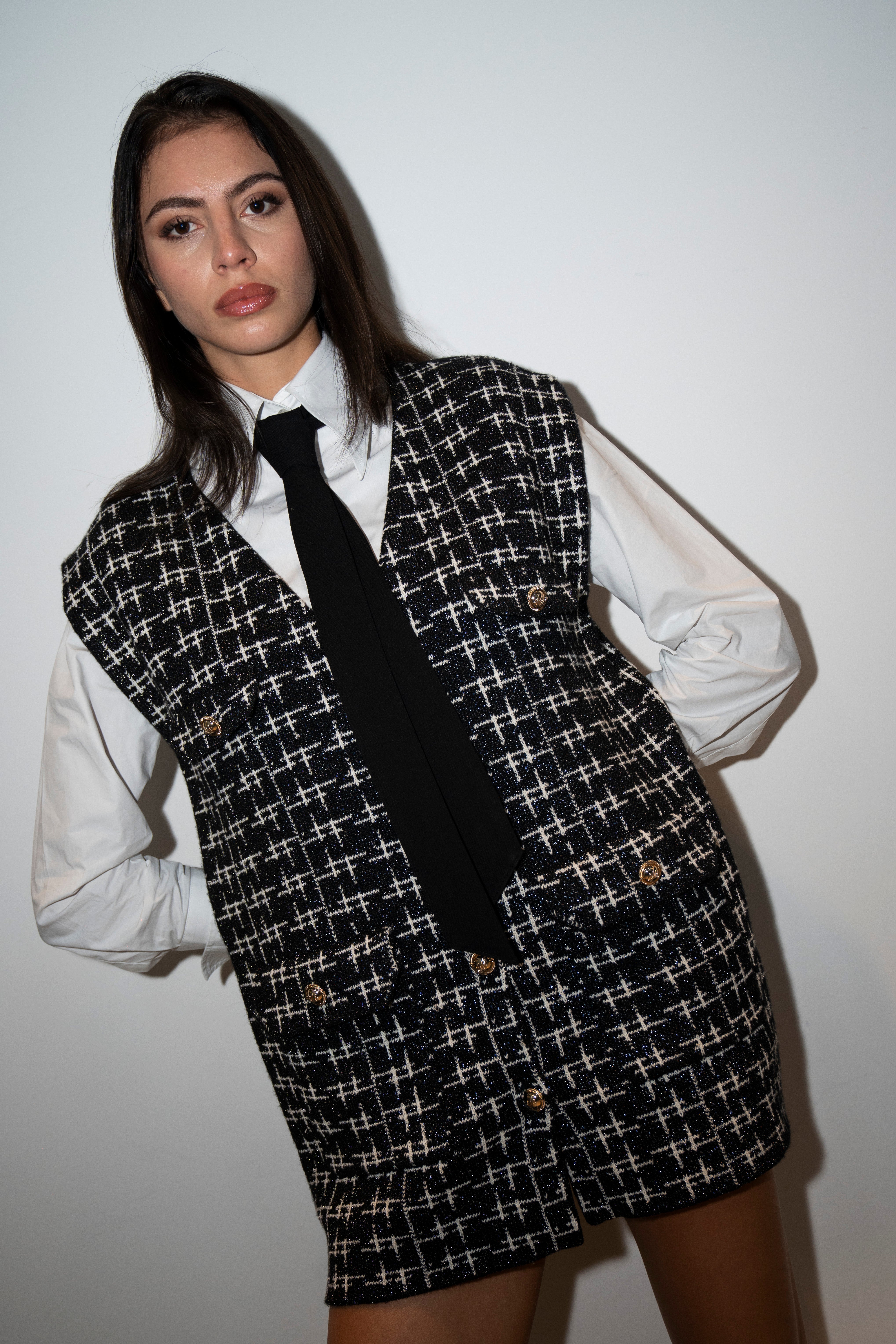 Monochrome Gridline Tweed Blazer