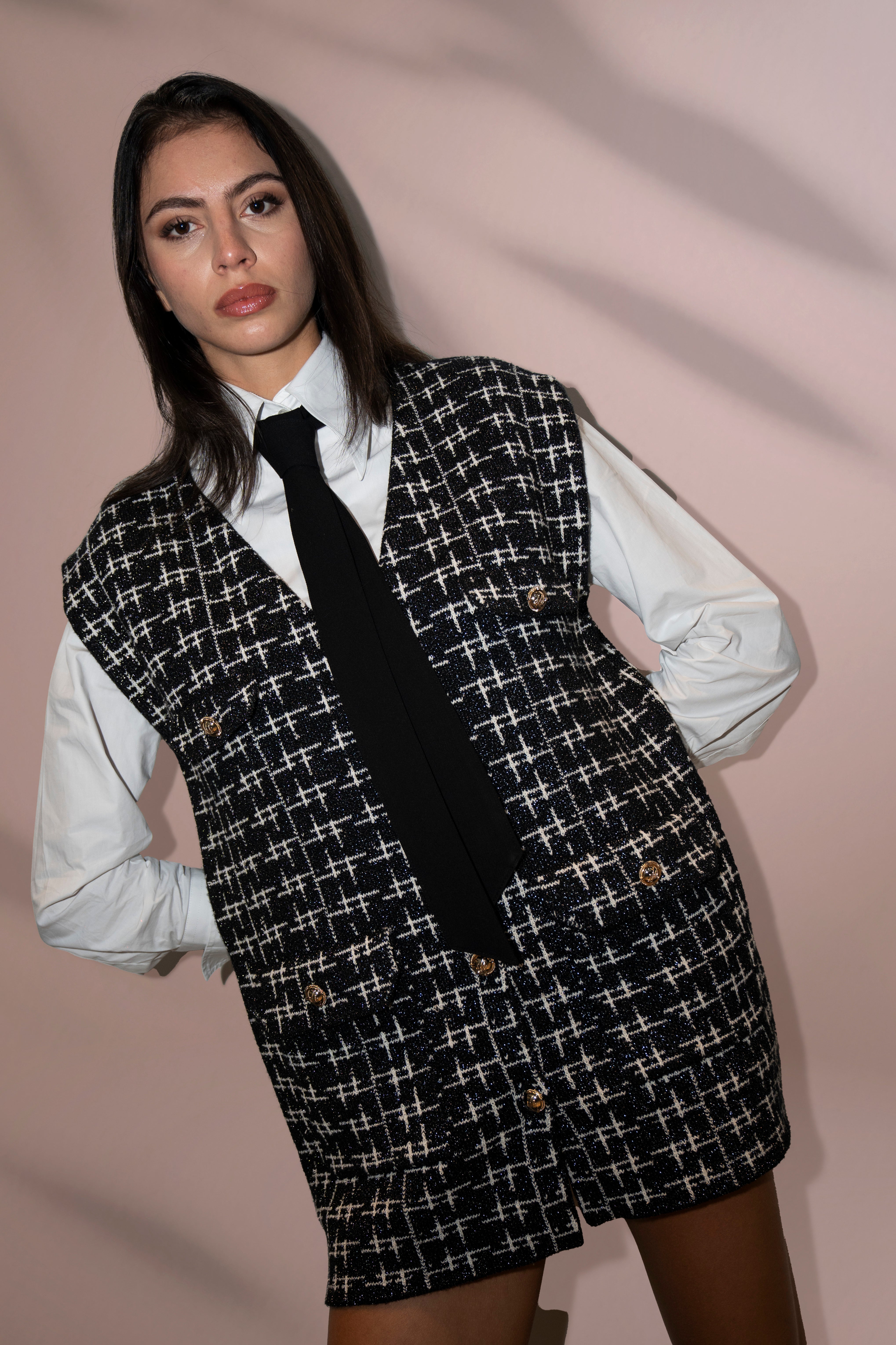 Monochrome Gridline Tweed Blazer