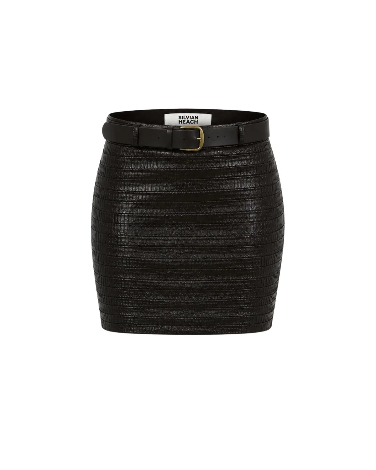 Black Textured Mini Skirt with Belt