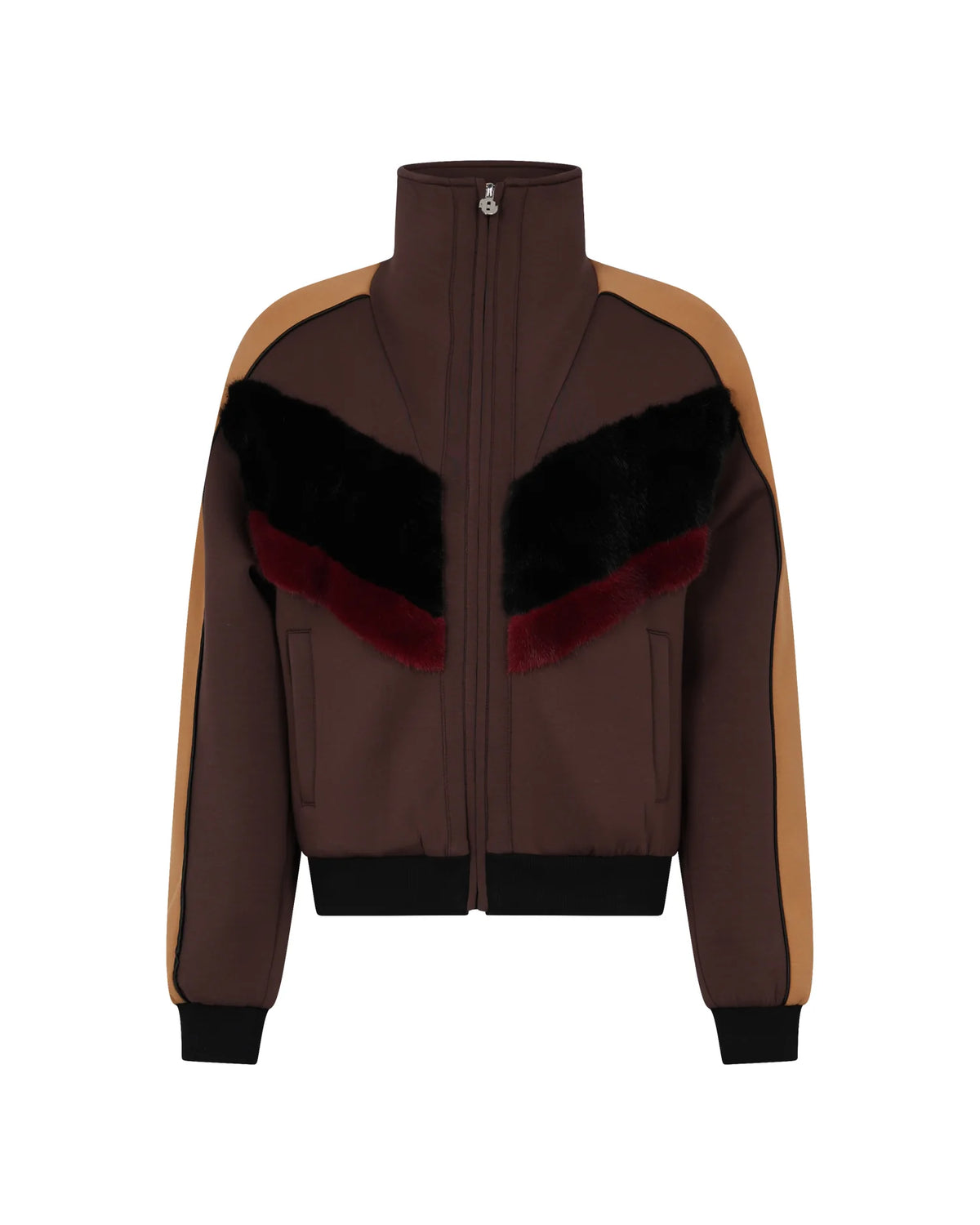 Sporty-Glam Bomber Jacket with Fur Inserts