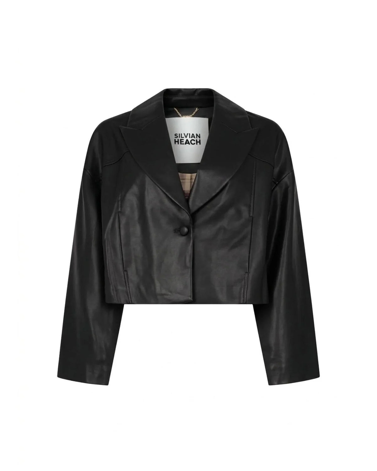 Cropped Faux Leather Jacket with Lapels