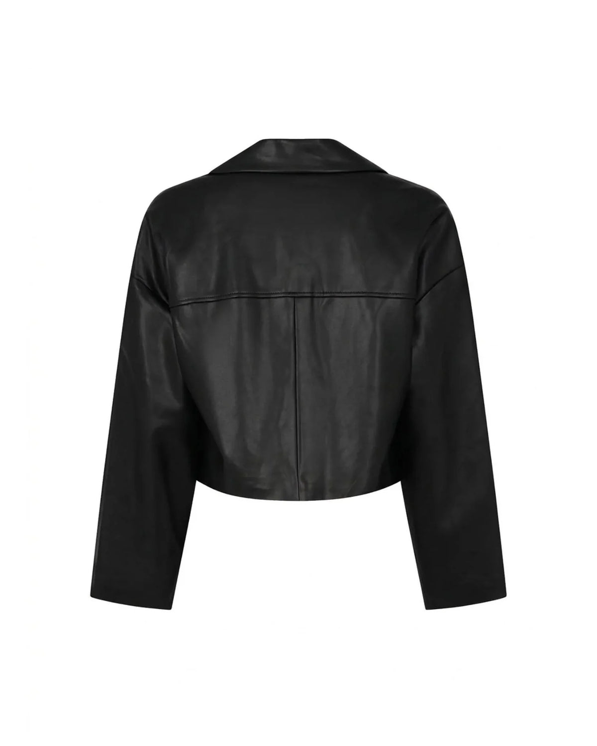 Cropped Faux Leather Jacket with Lapels