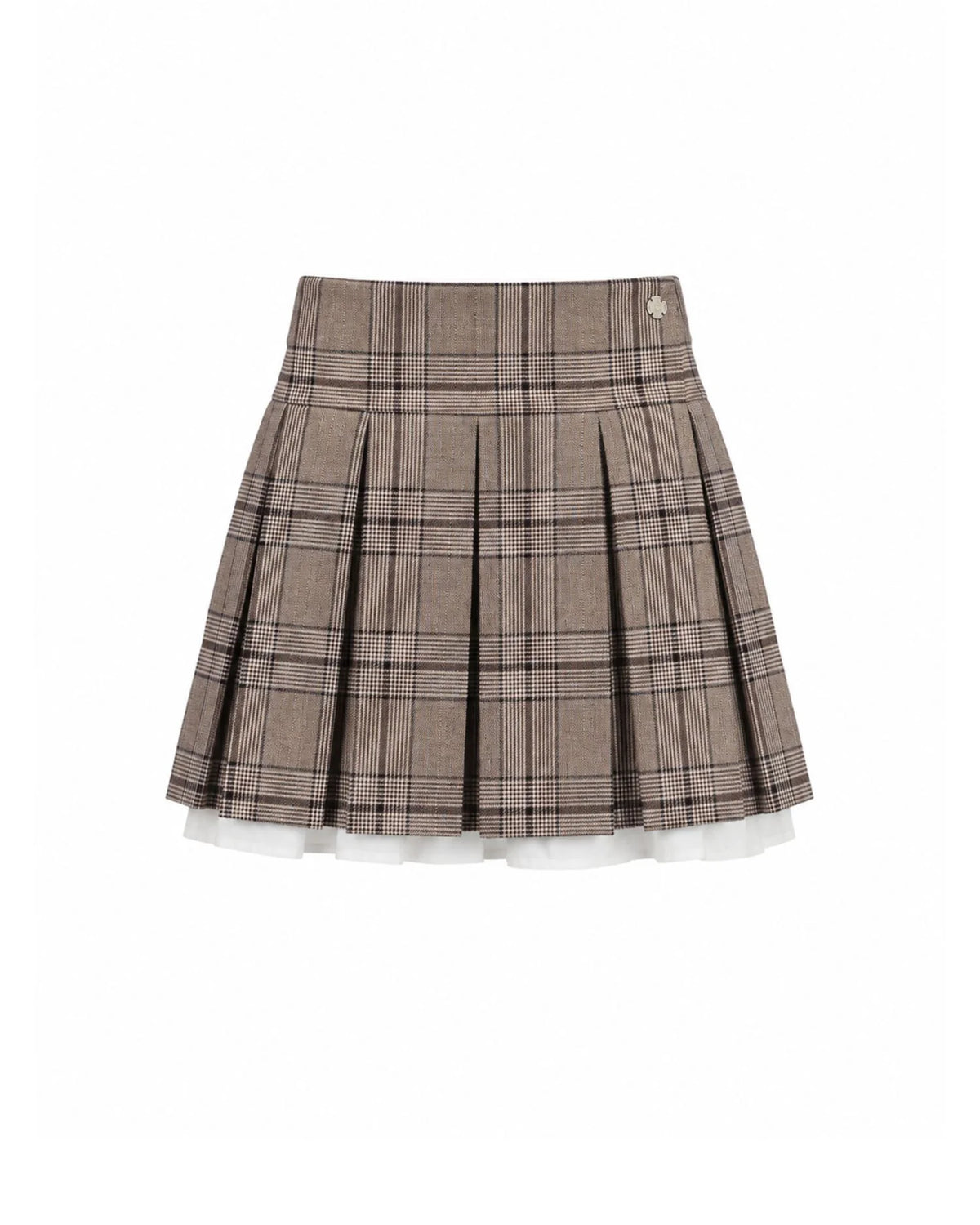 Check Print Pleated Skirt with Tulle