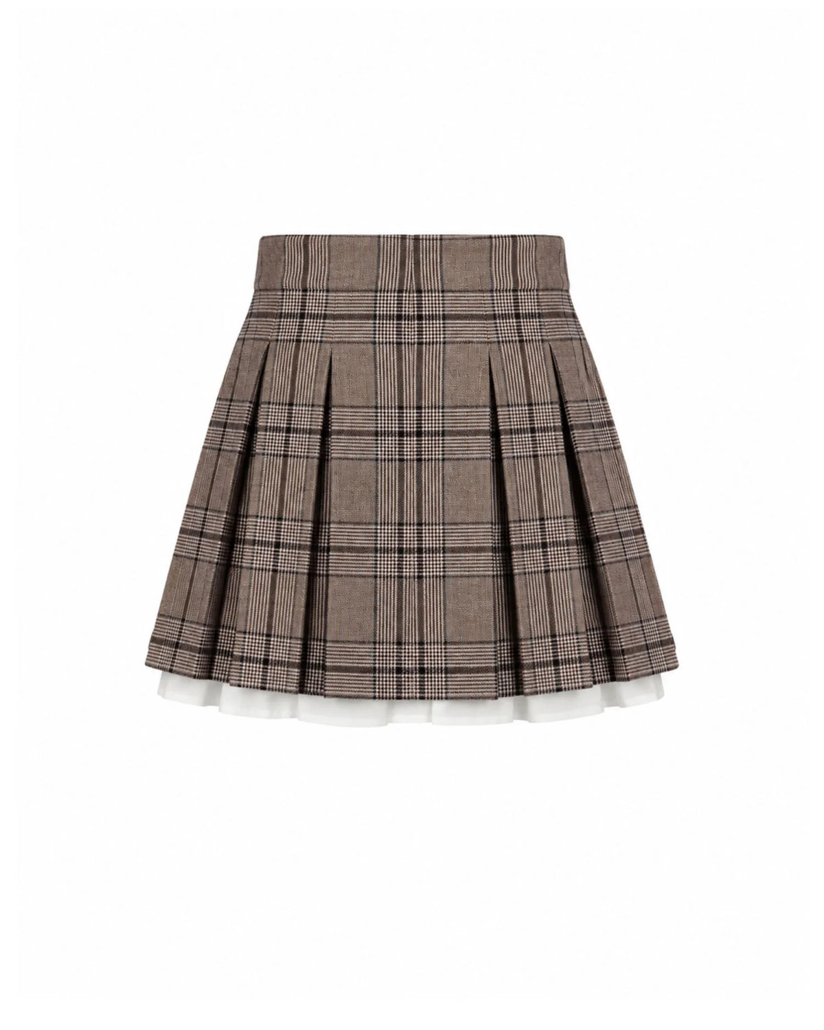 Check Print Pleated Skirt with Tulle
