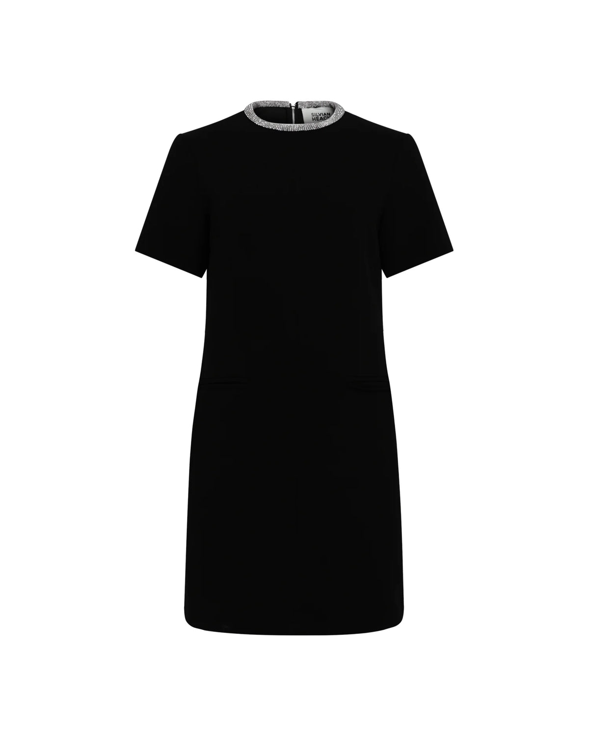 Short Black Dress with Jewel Choker Neck
