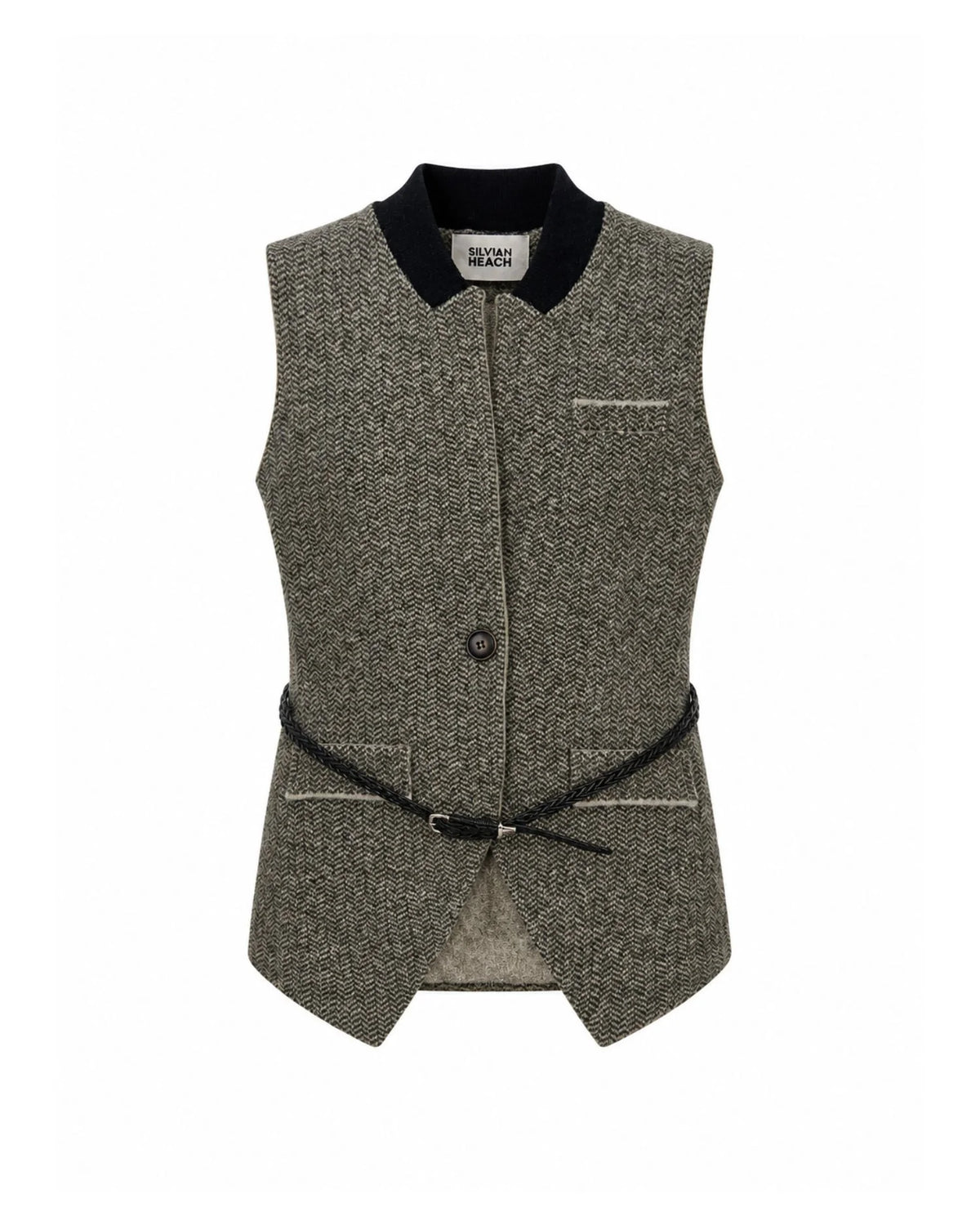 Tweed Effect Tailored Waistcoat with Rhinestones