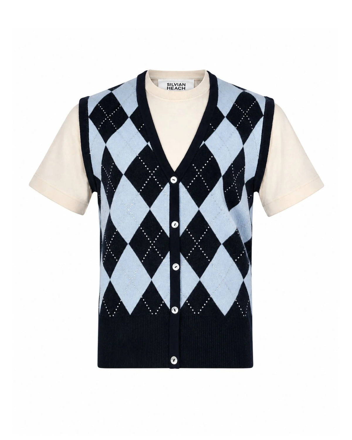 Layering Effect Top with Argyle Vest