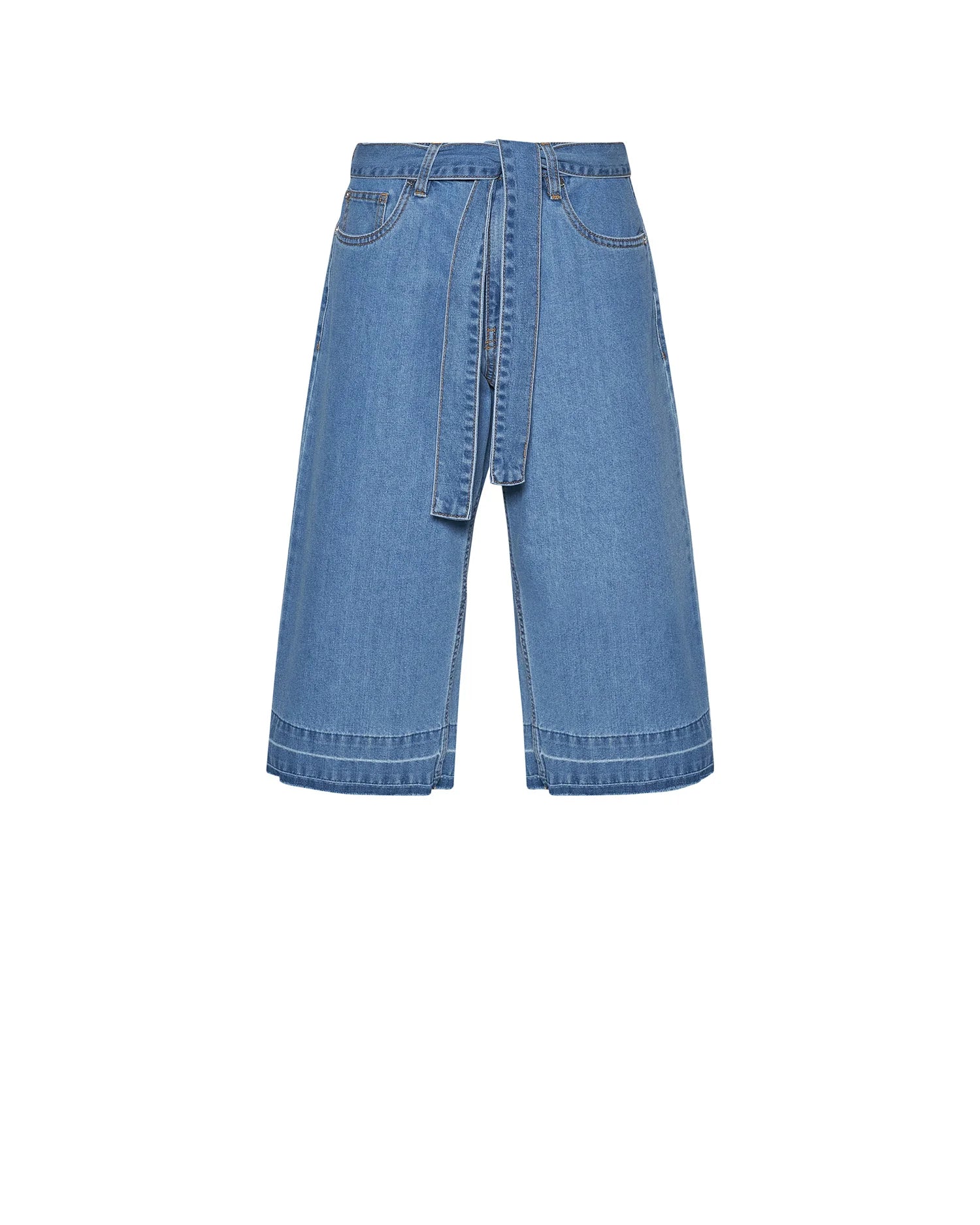 Cropped trousers with integrated belt