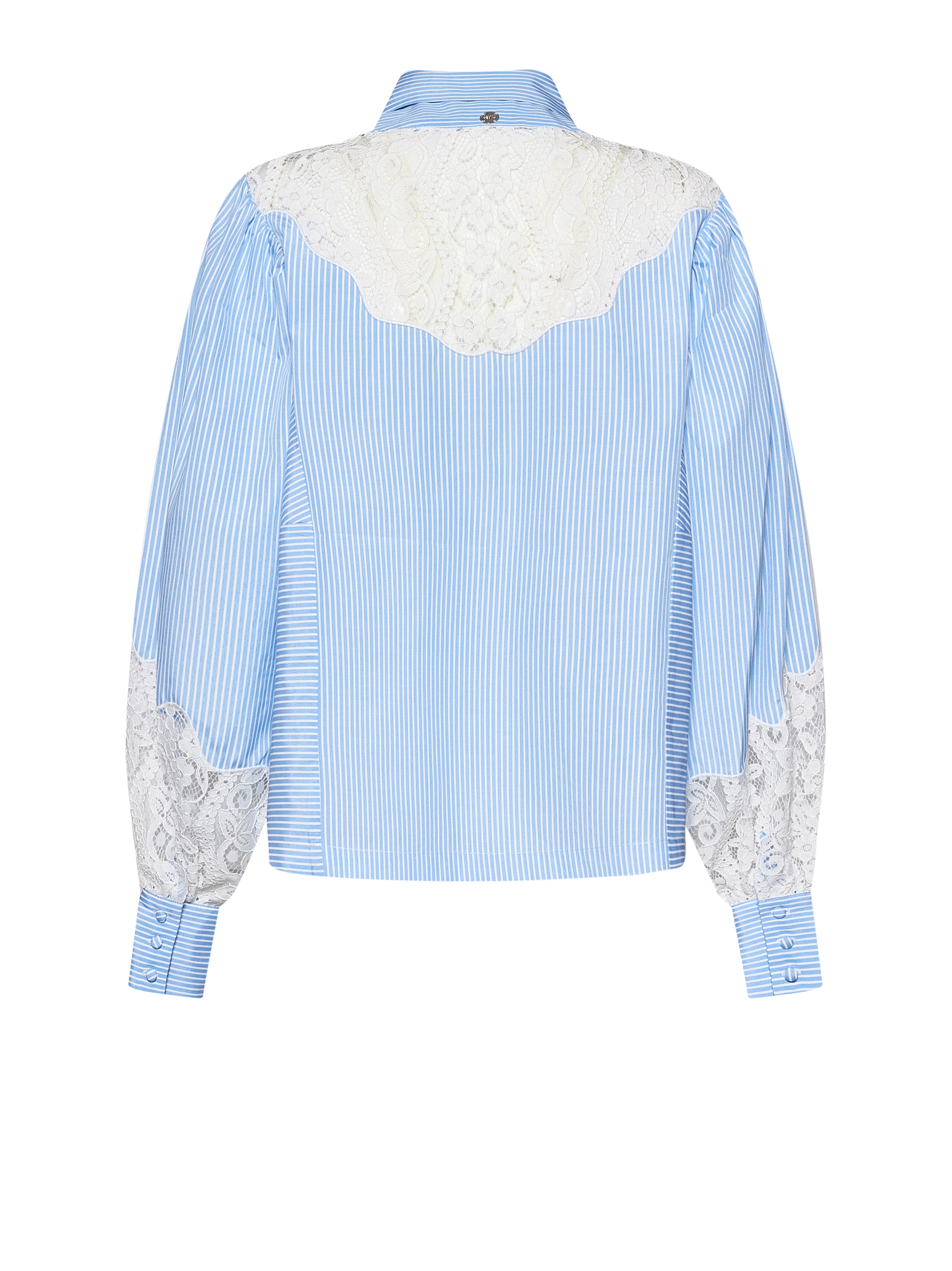 Blue Striped Lace Detail Blouse