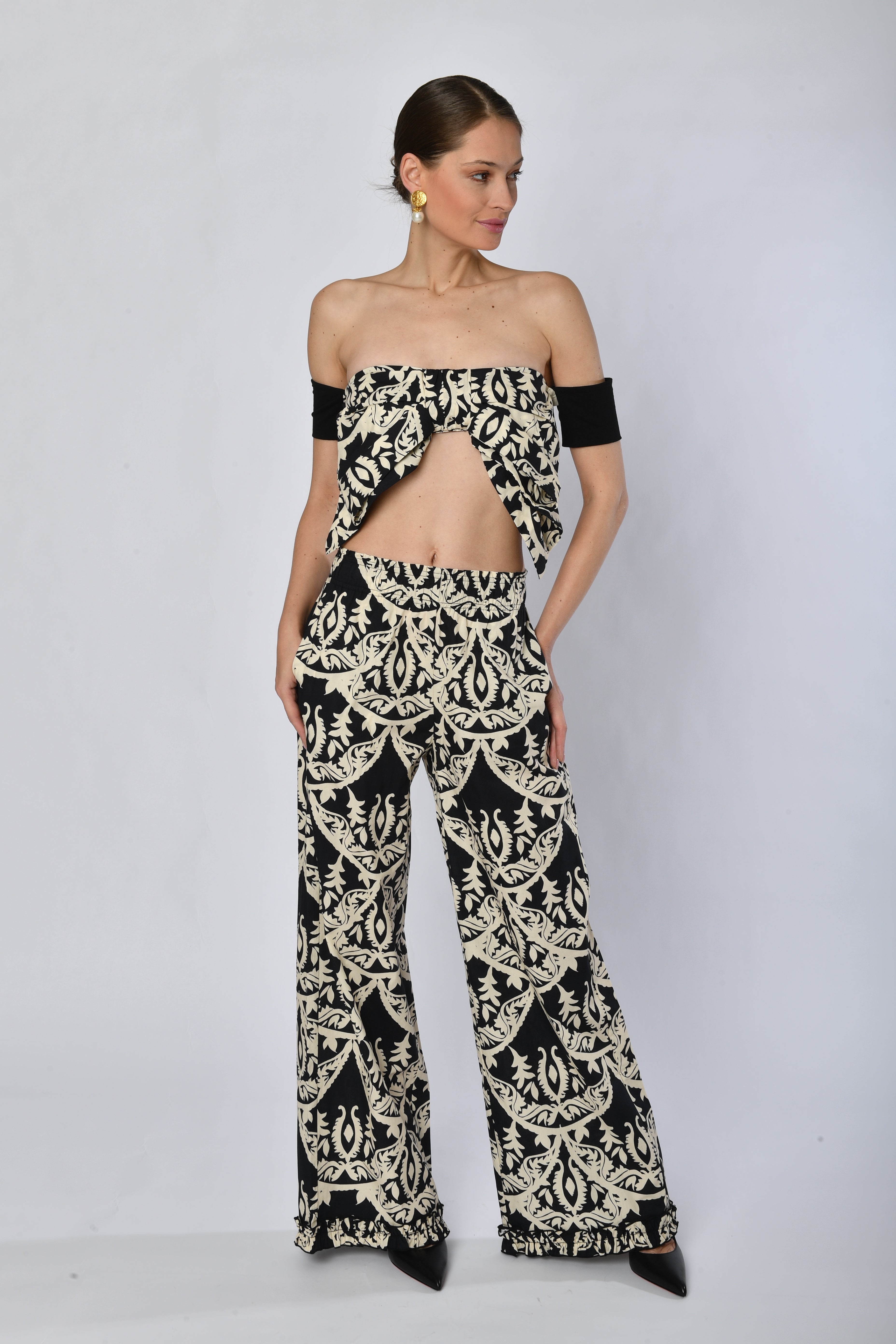 Abstract Black and White Print Trousers
