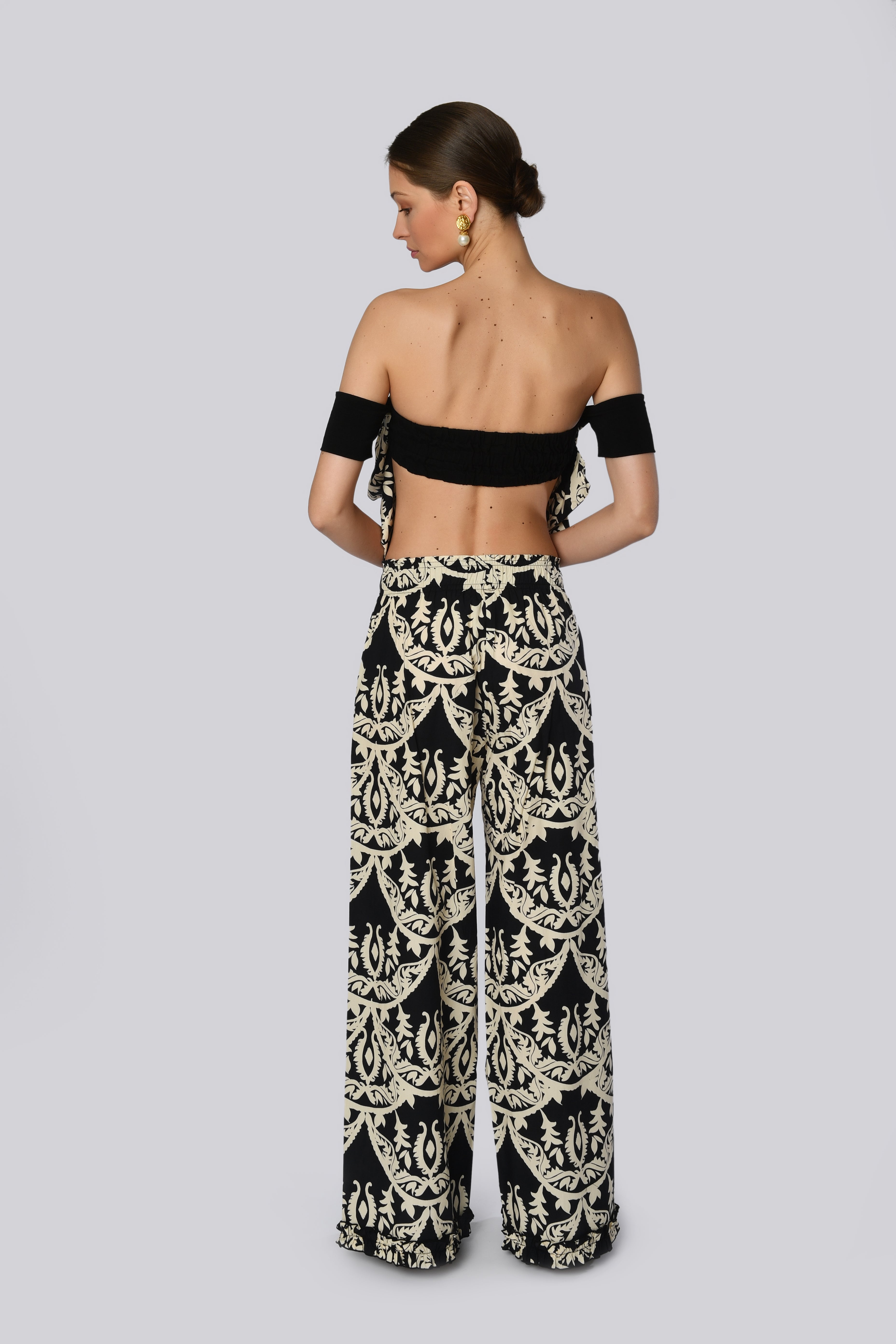Abstract Black and White Print Trousers