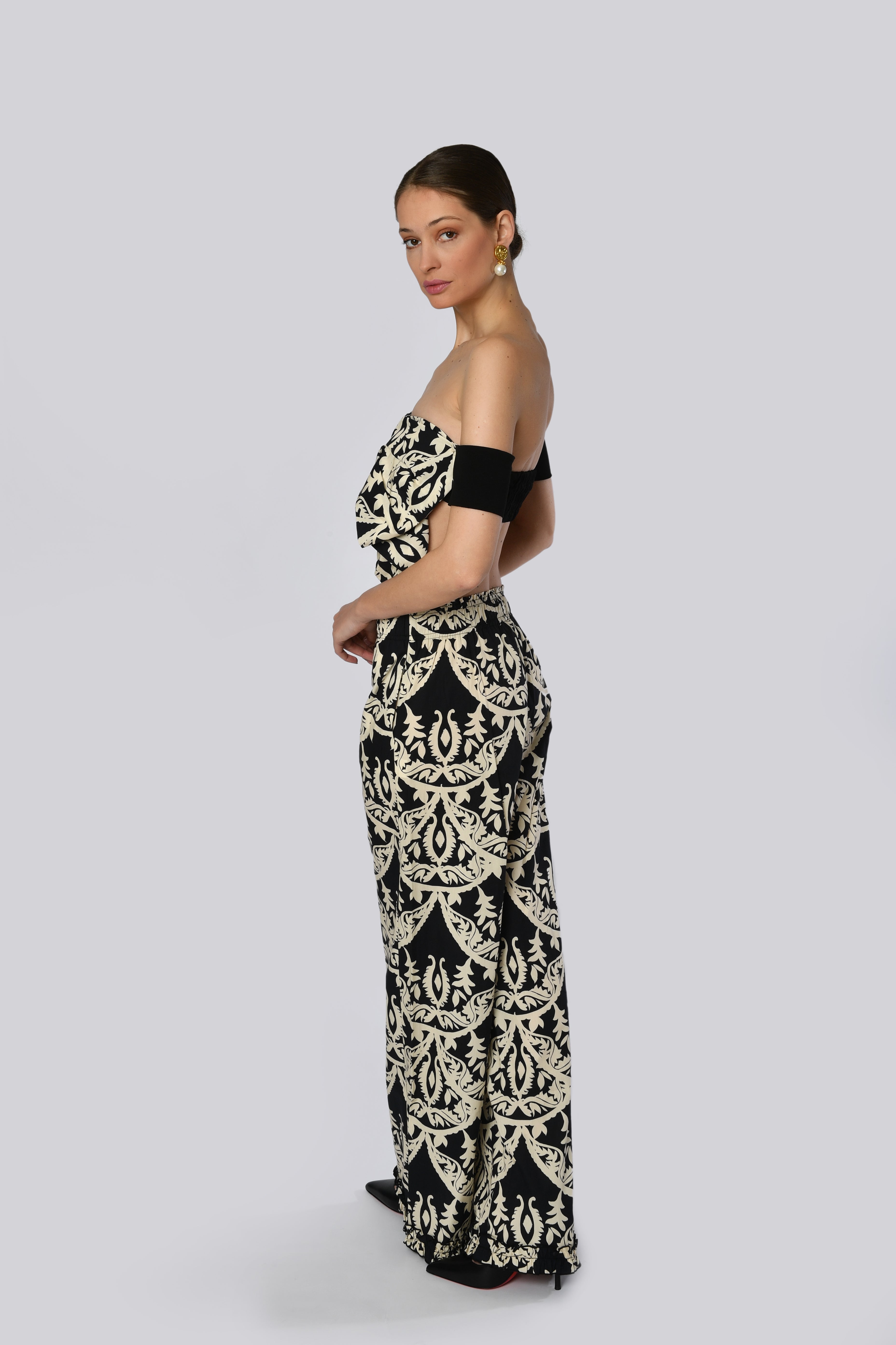 Abstract Black and White Print Trousers