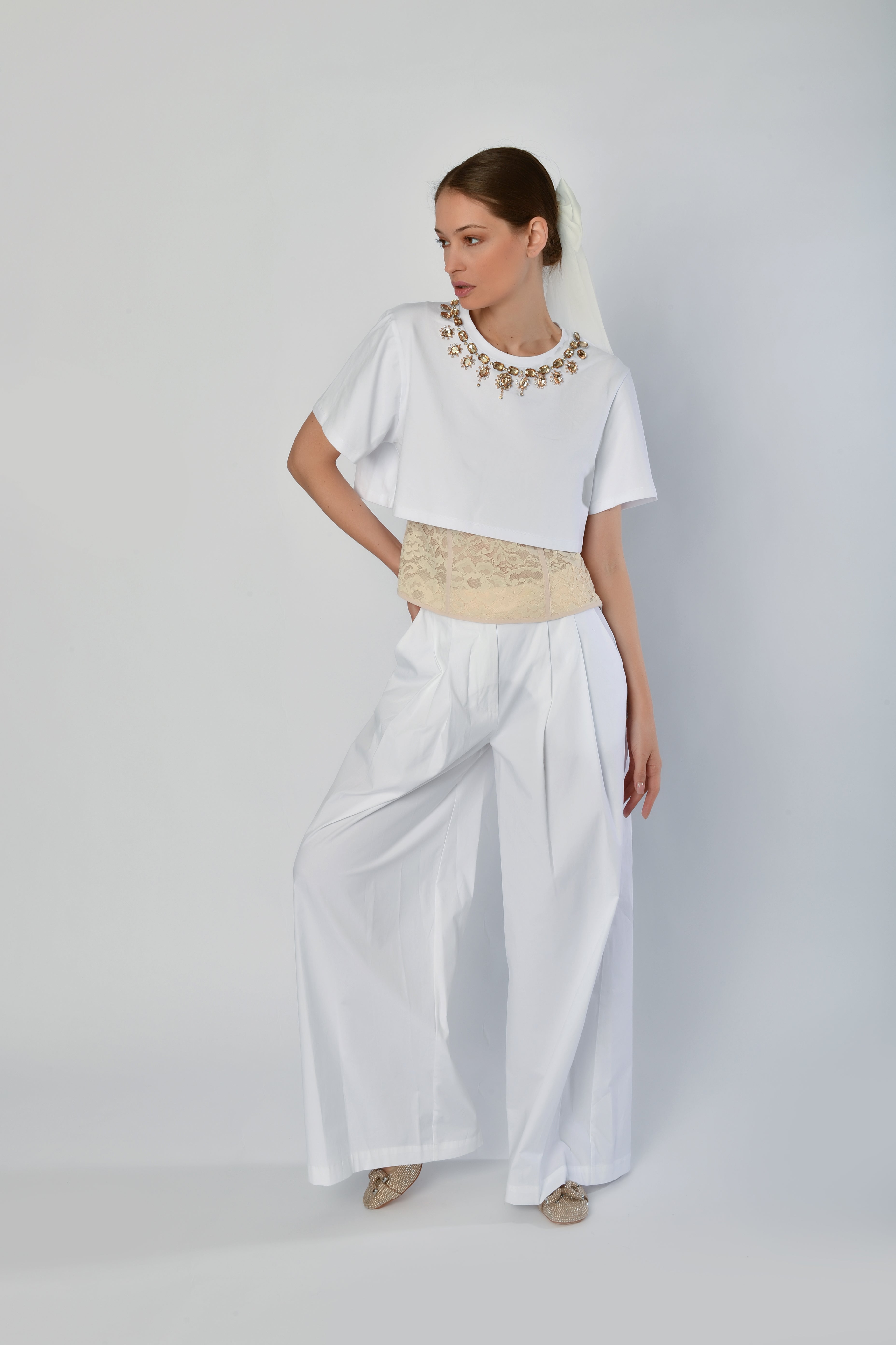 Intricate Beaded Neckline Blouse