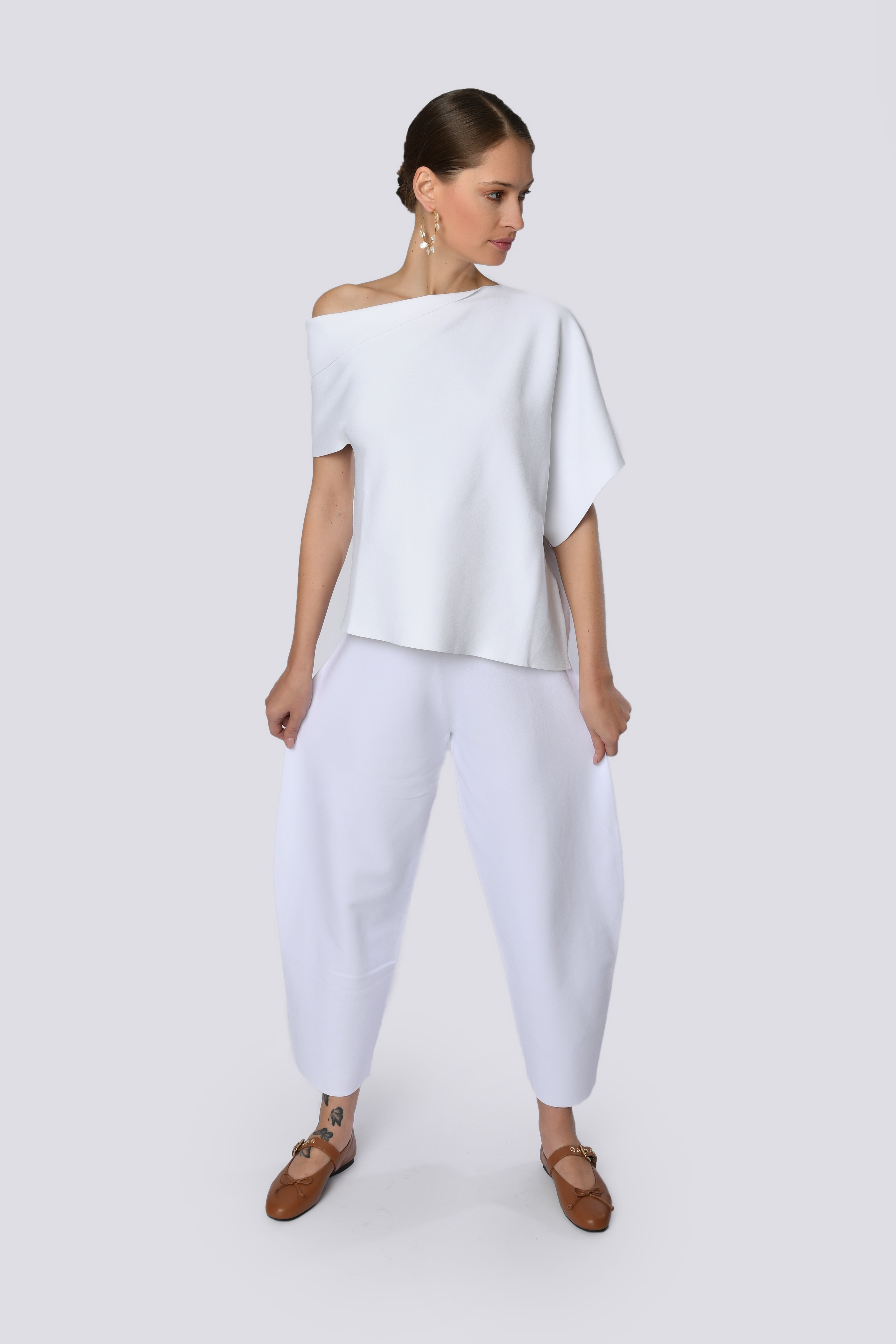 White High-Waisted Trousers