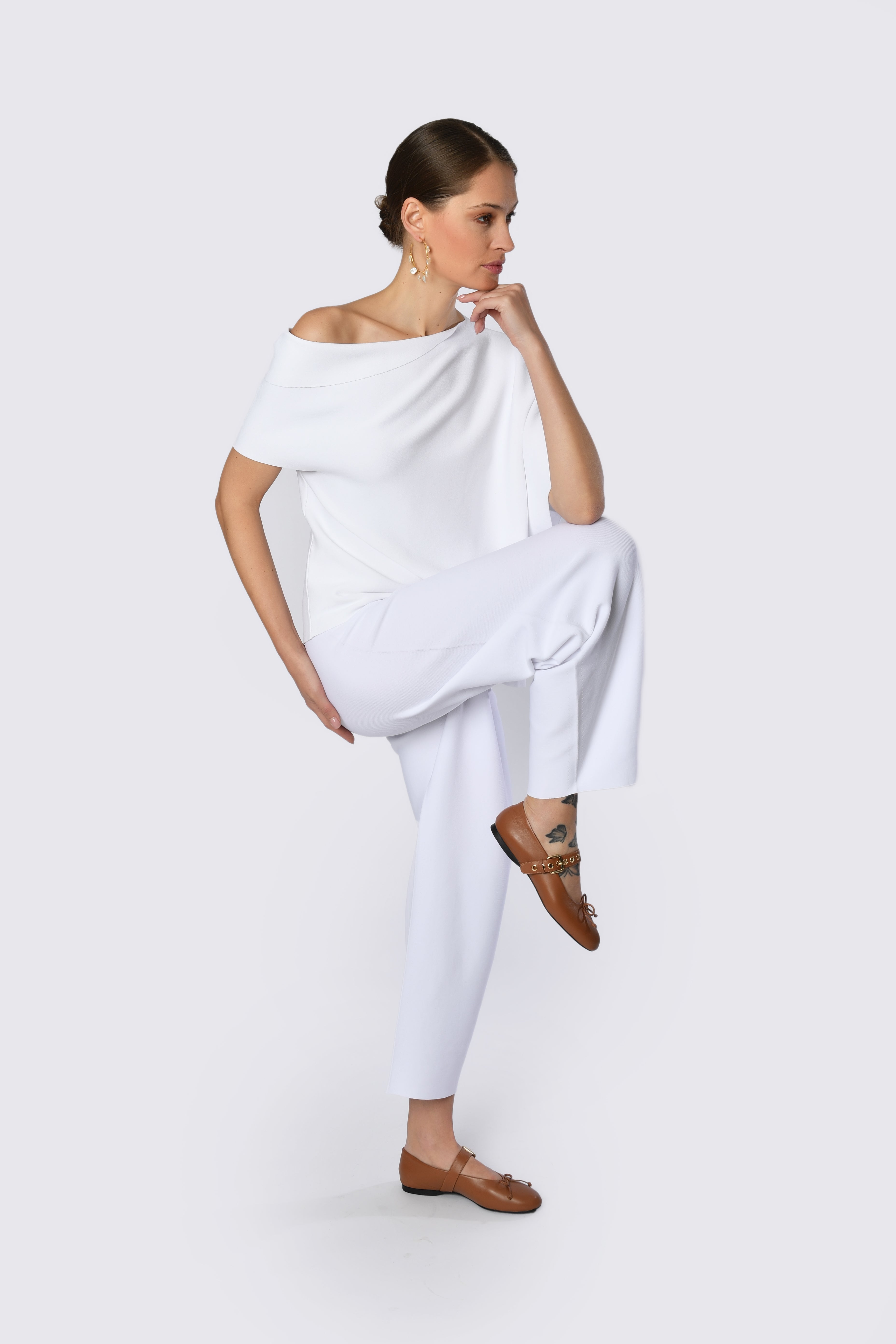 White High-Waisted Trousers