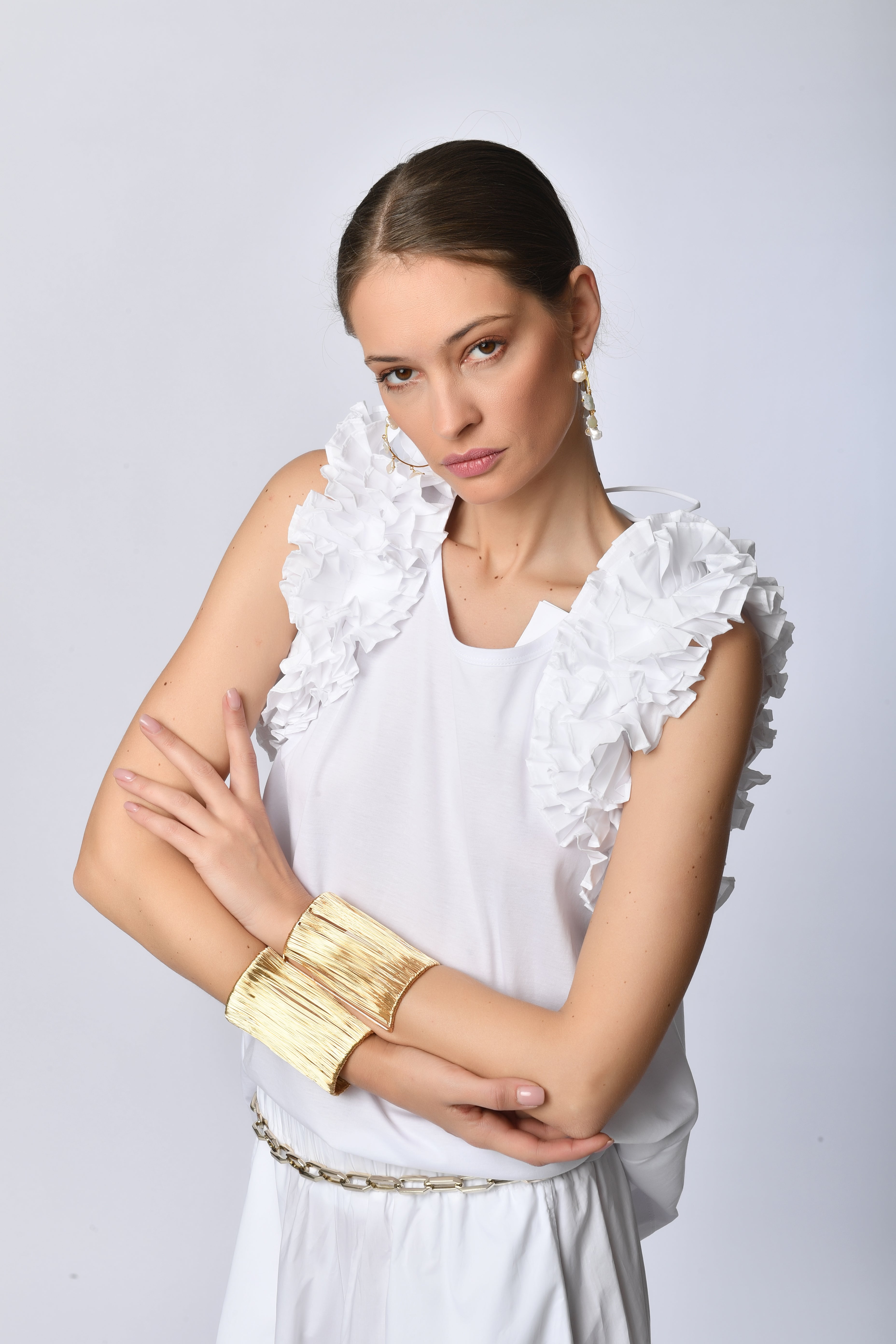 White Ruffled Sleeveless Top