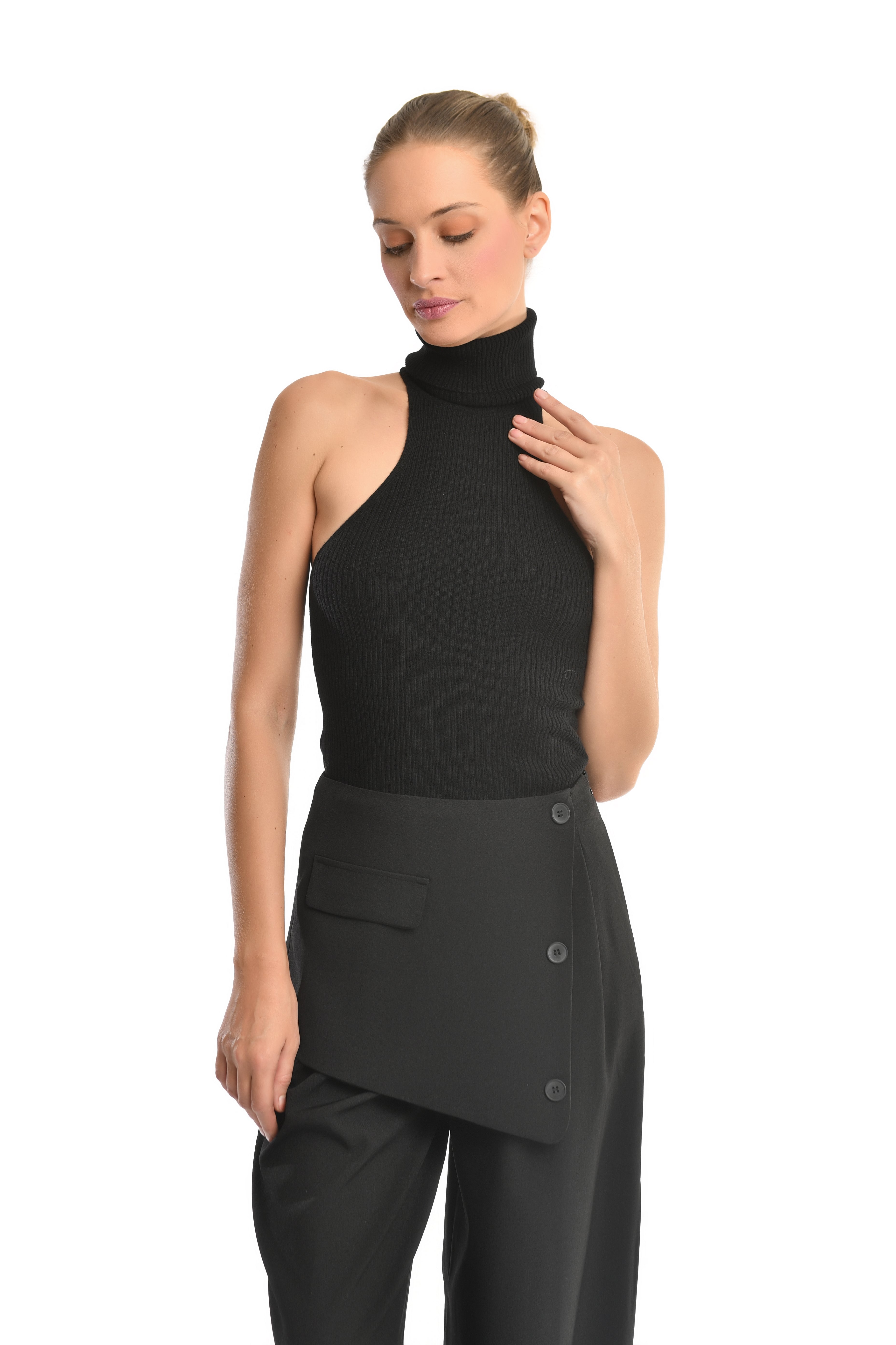 Buttoned Overlay Black Trousers