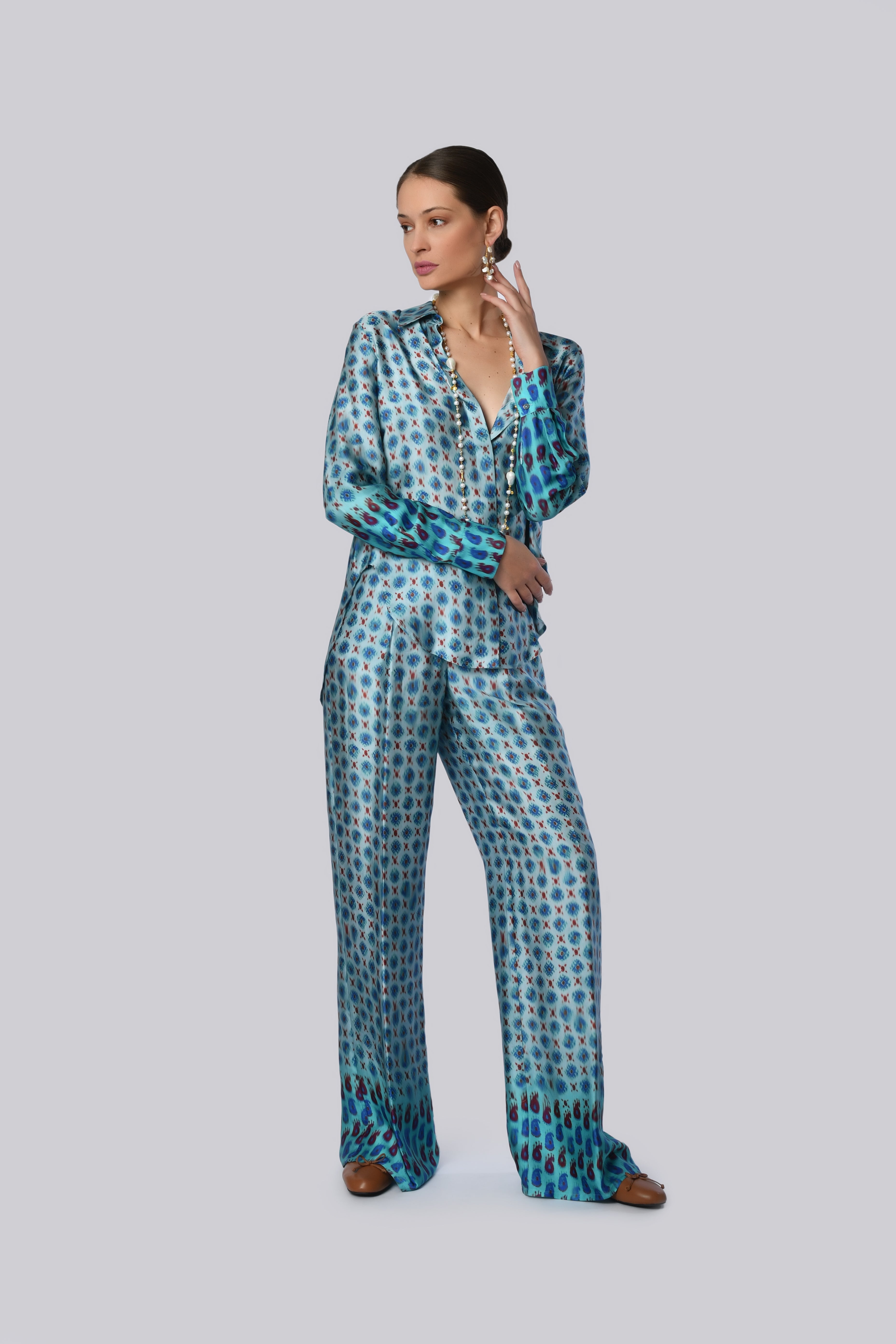 Vibrant Blue Geometric Pattern Blouse