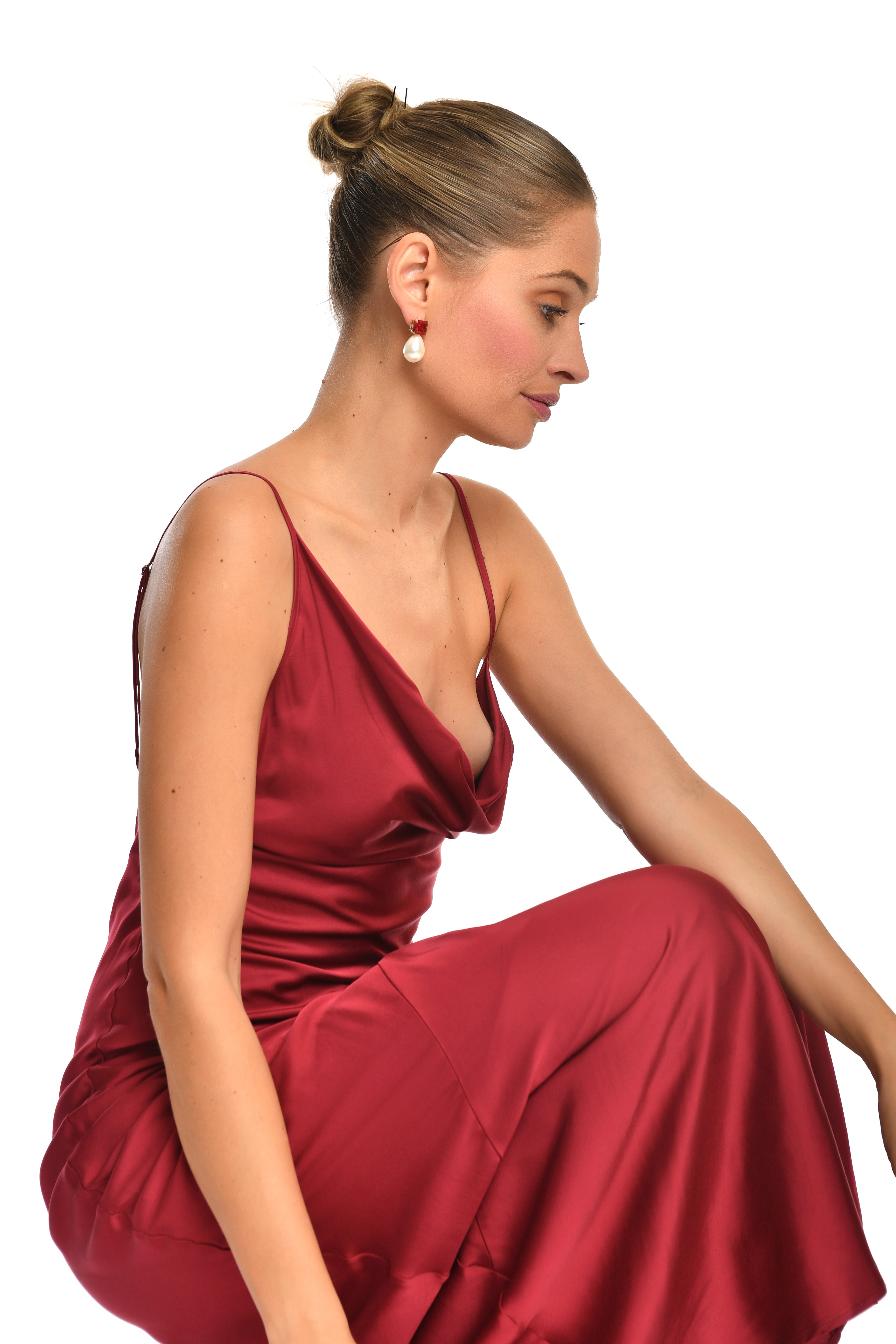 Deep V Red Column Dress