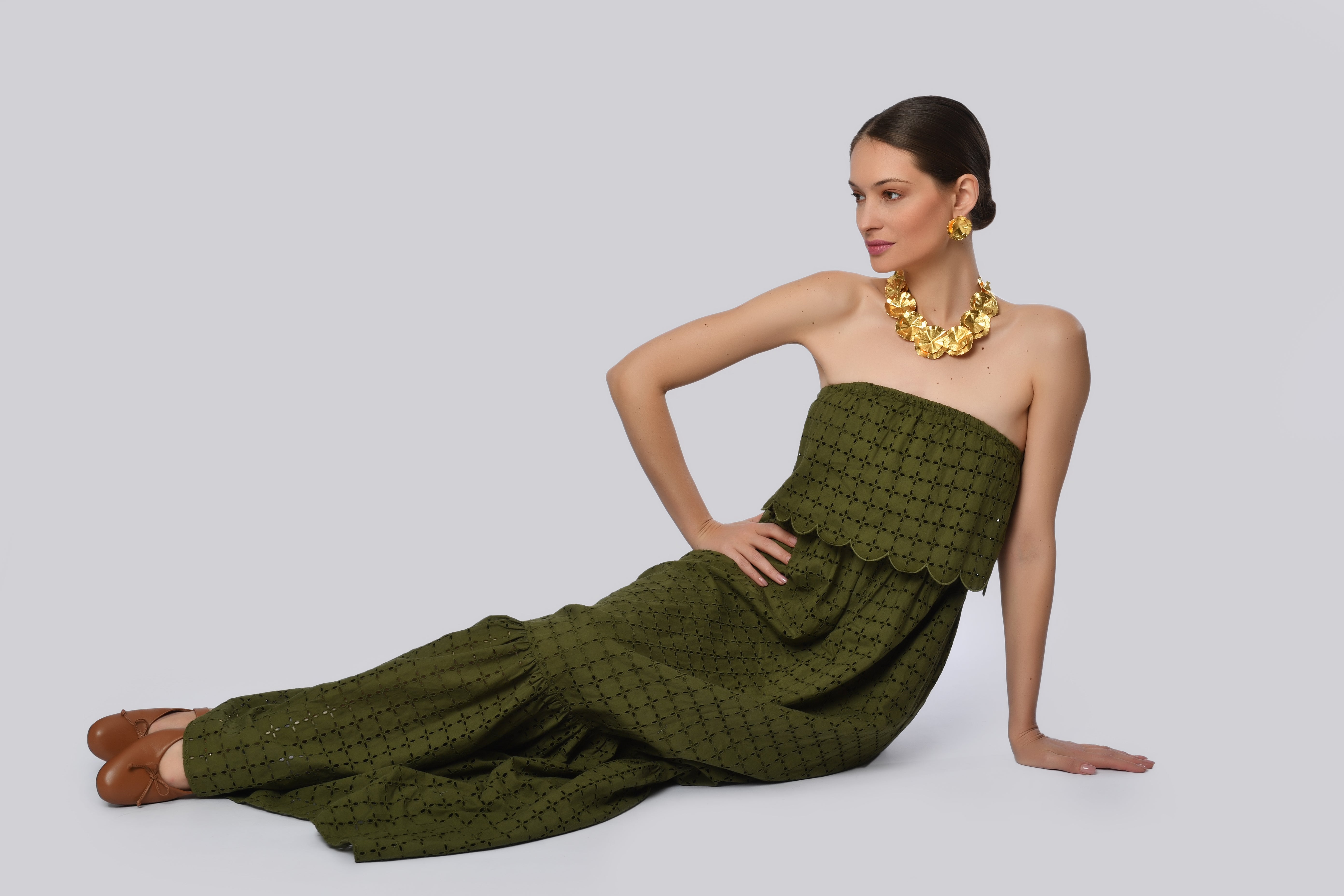 Olive Green Strapless Maxi Dress