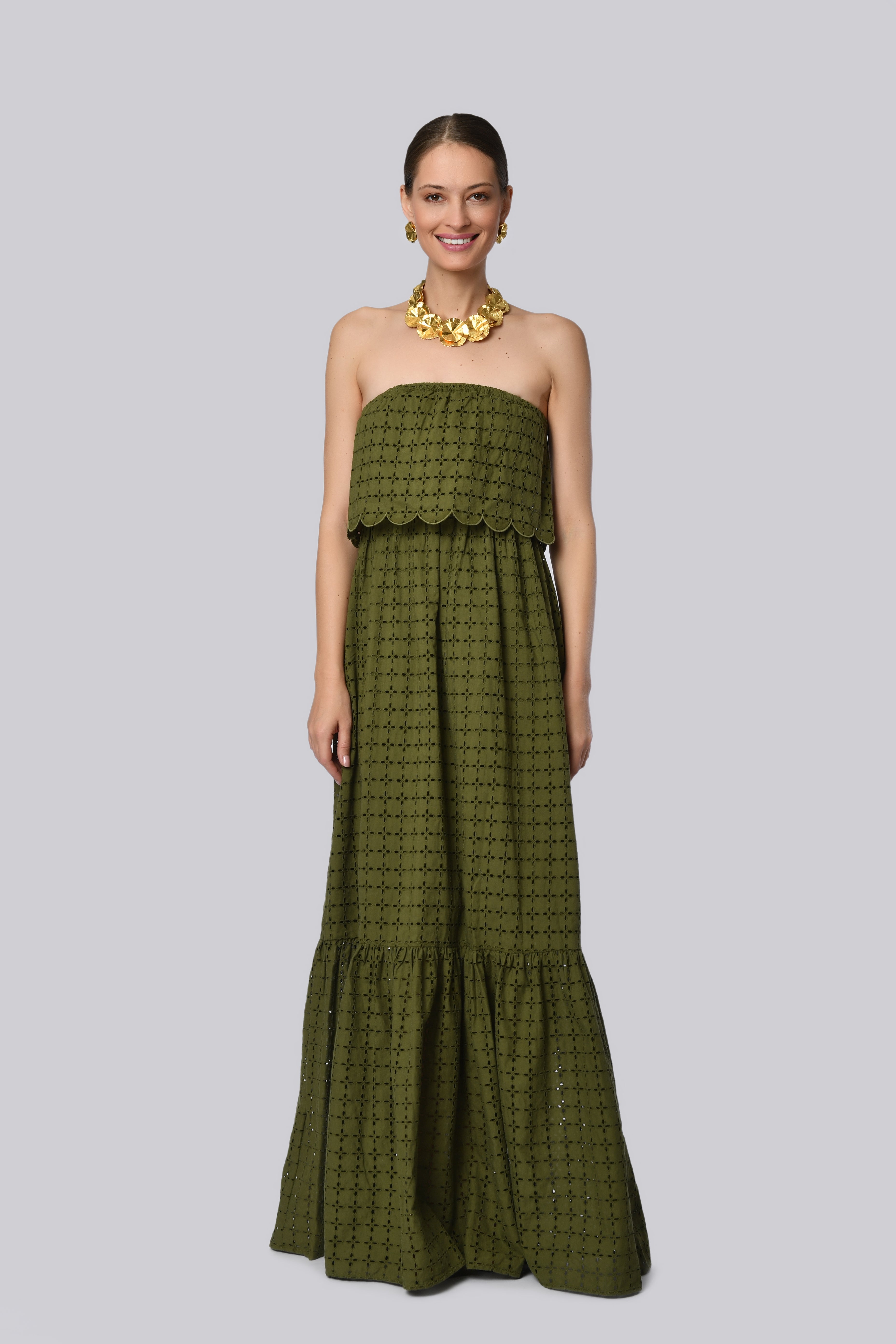 Olive Green Strapless Maxi Dress