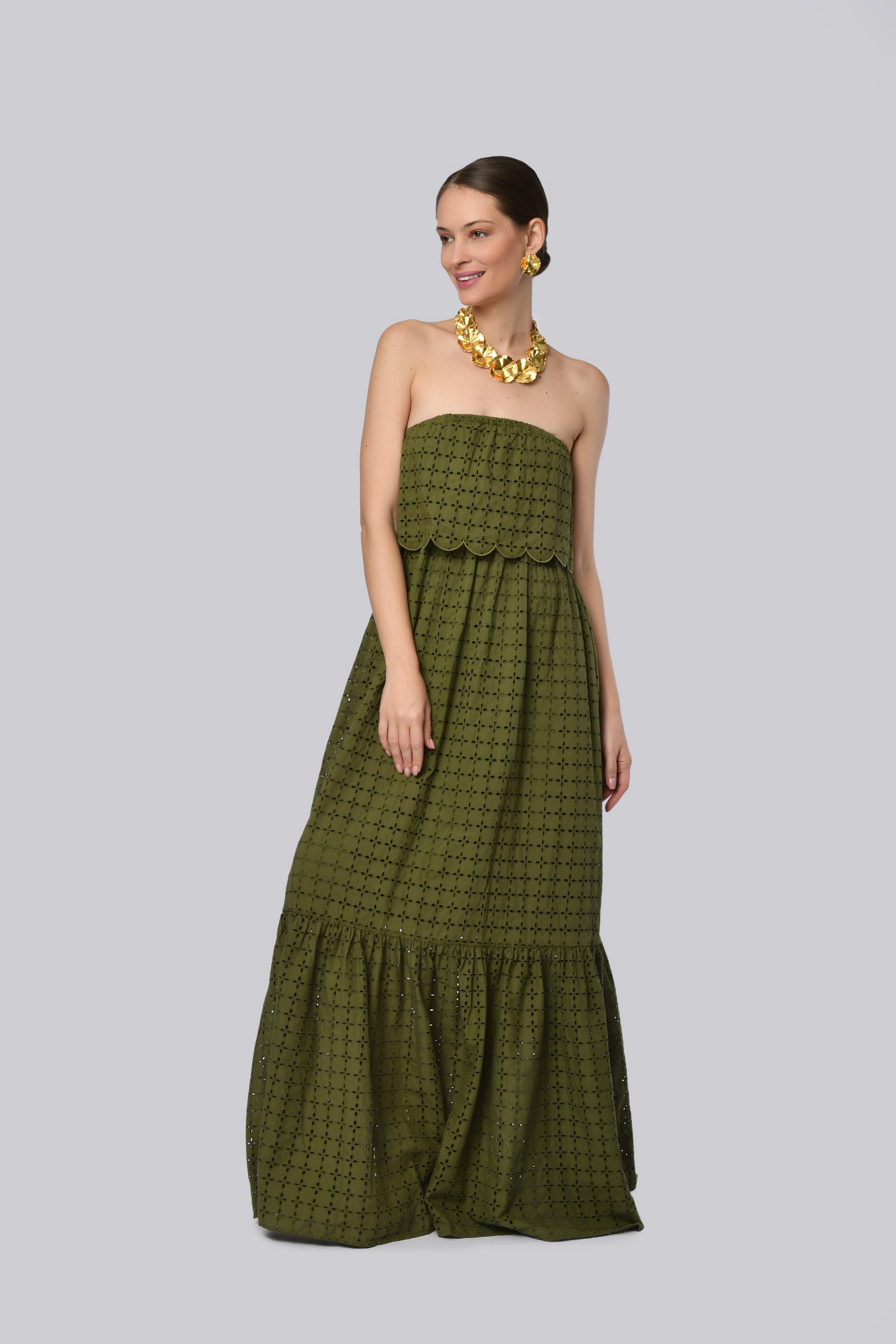Olive Green Strapless Maxi Dress