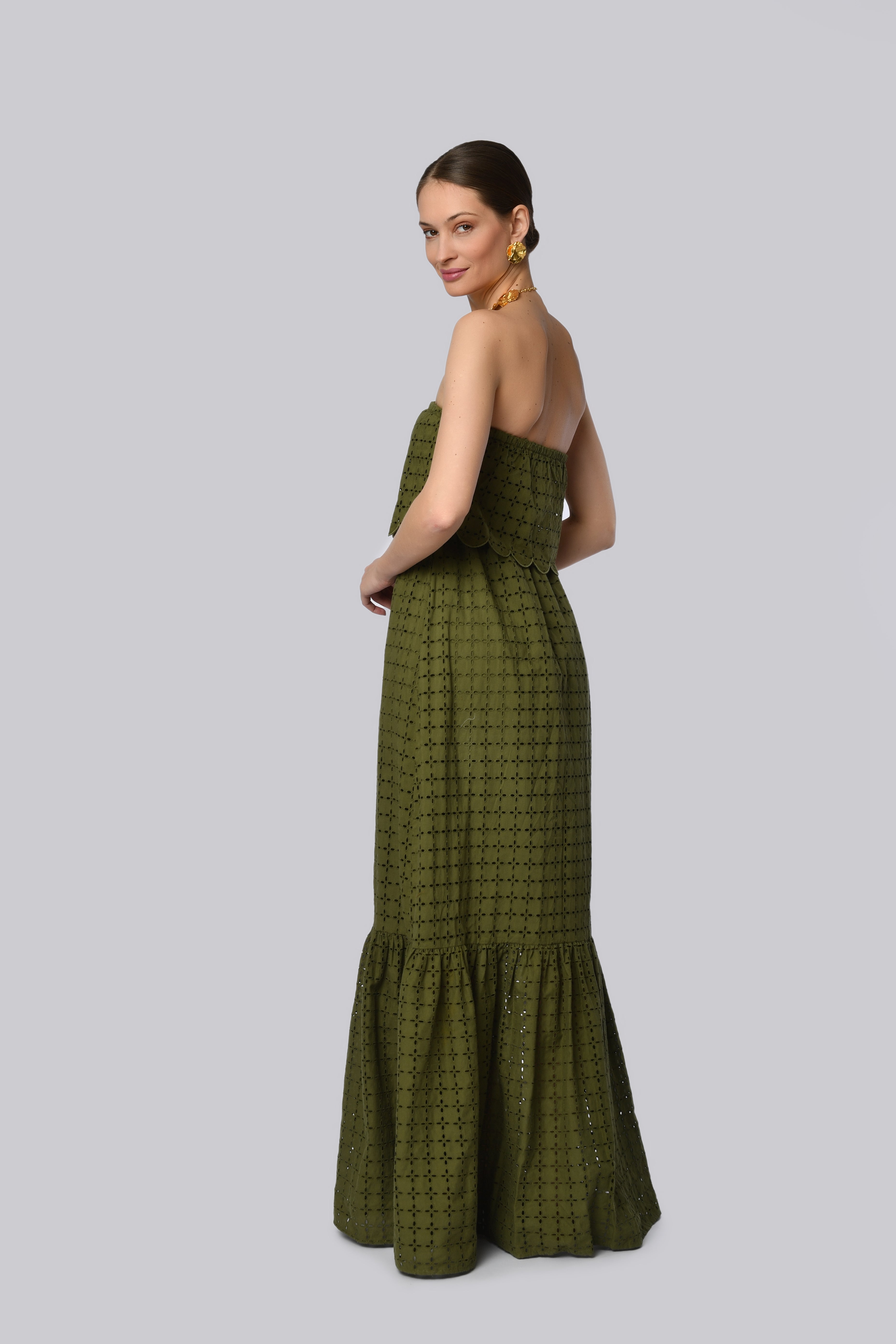 Olive Green Strapless Maxi Dress