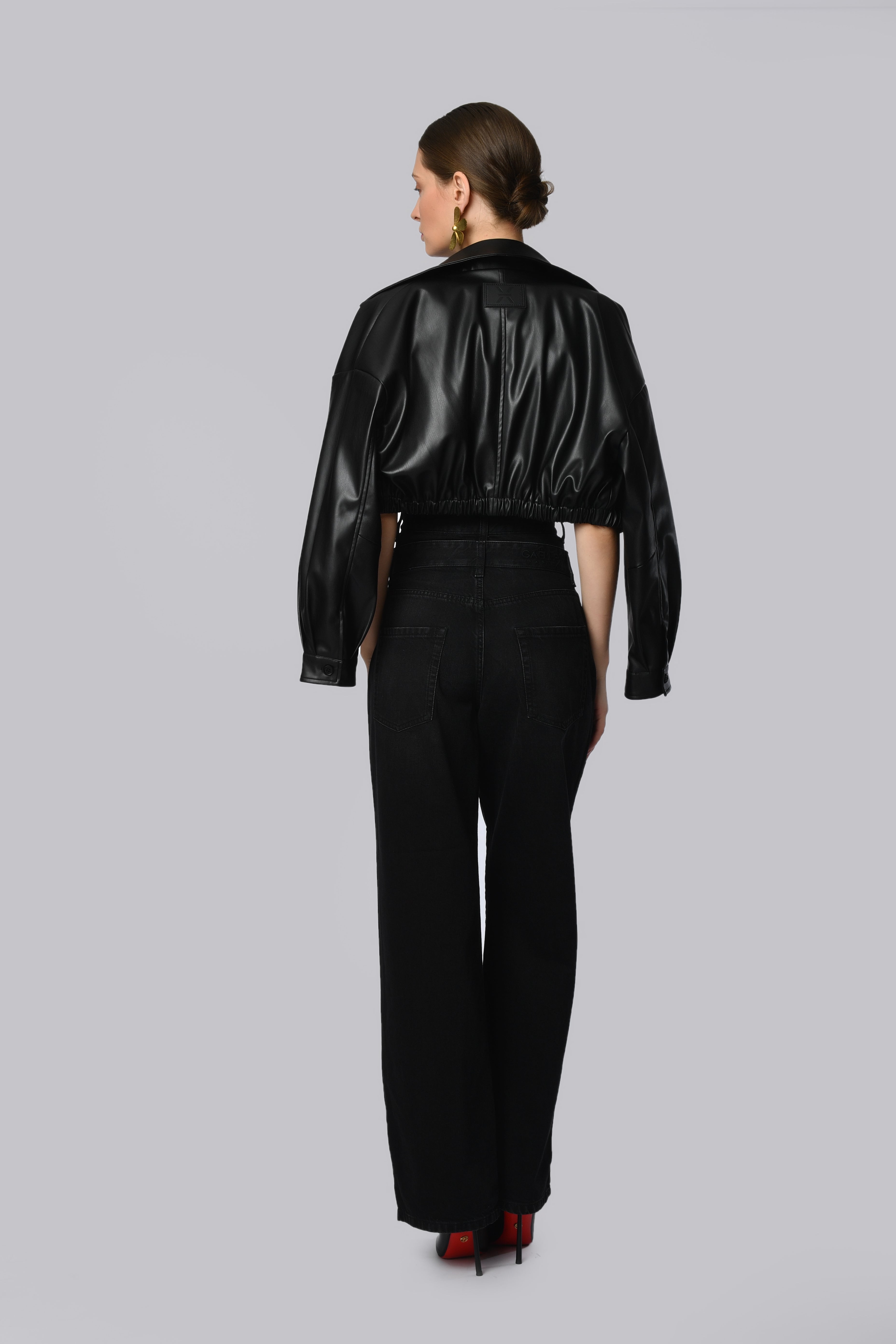 High-Waisted Wide-Leg Black Denim Jeans
