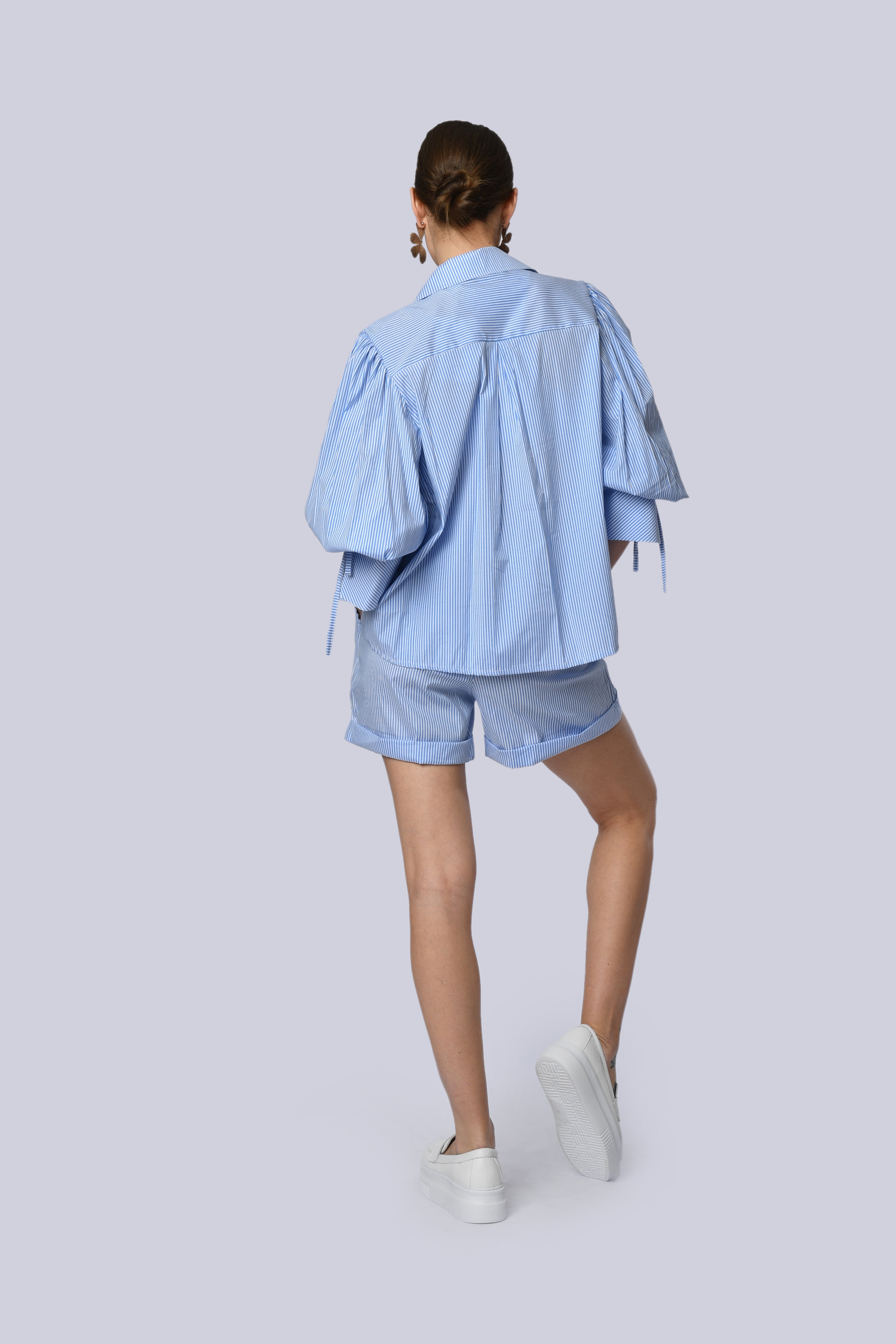 Light Blue Zigzag Button-Up Shirt