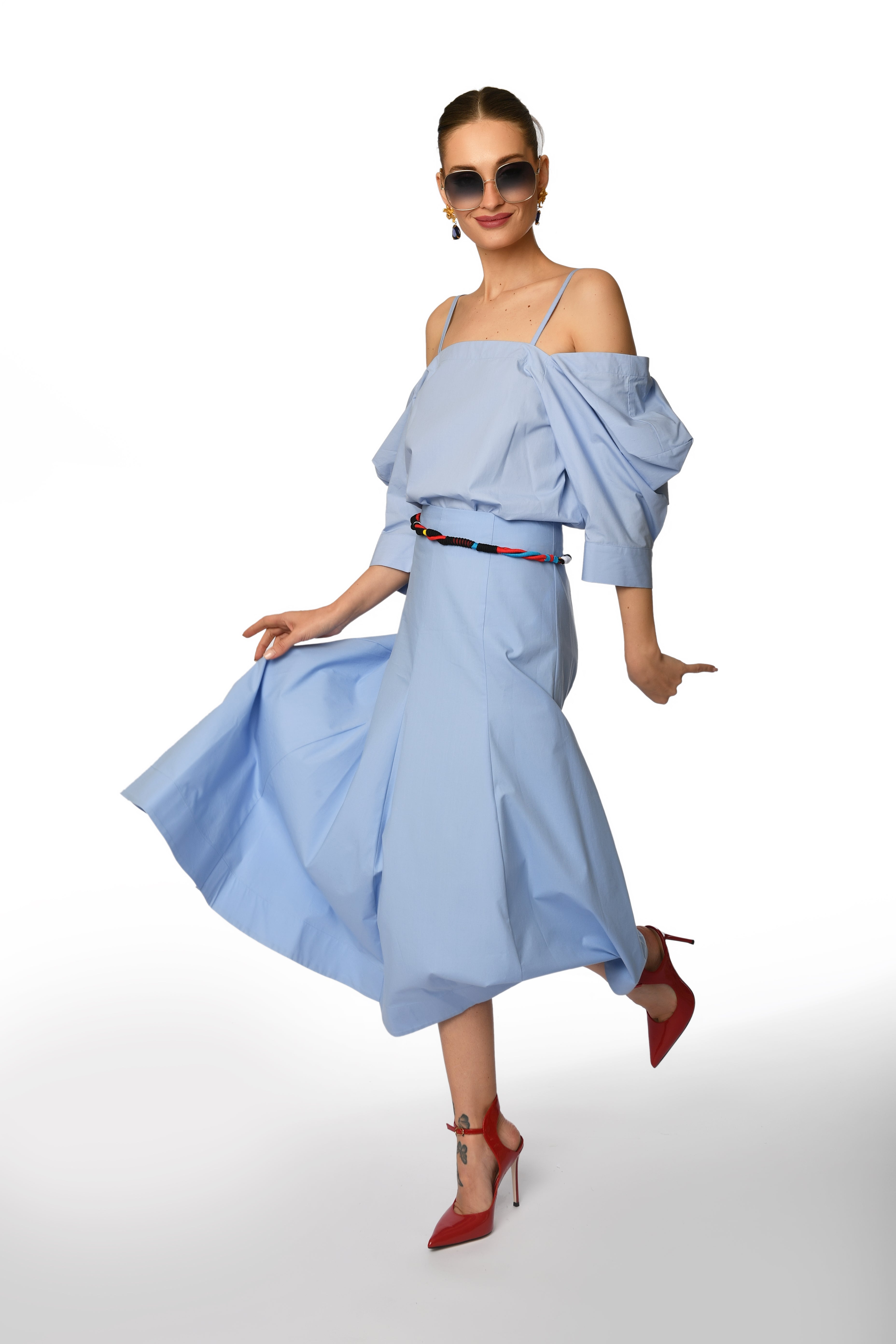 Azure Flared Midi Skirt