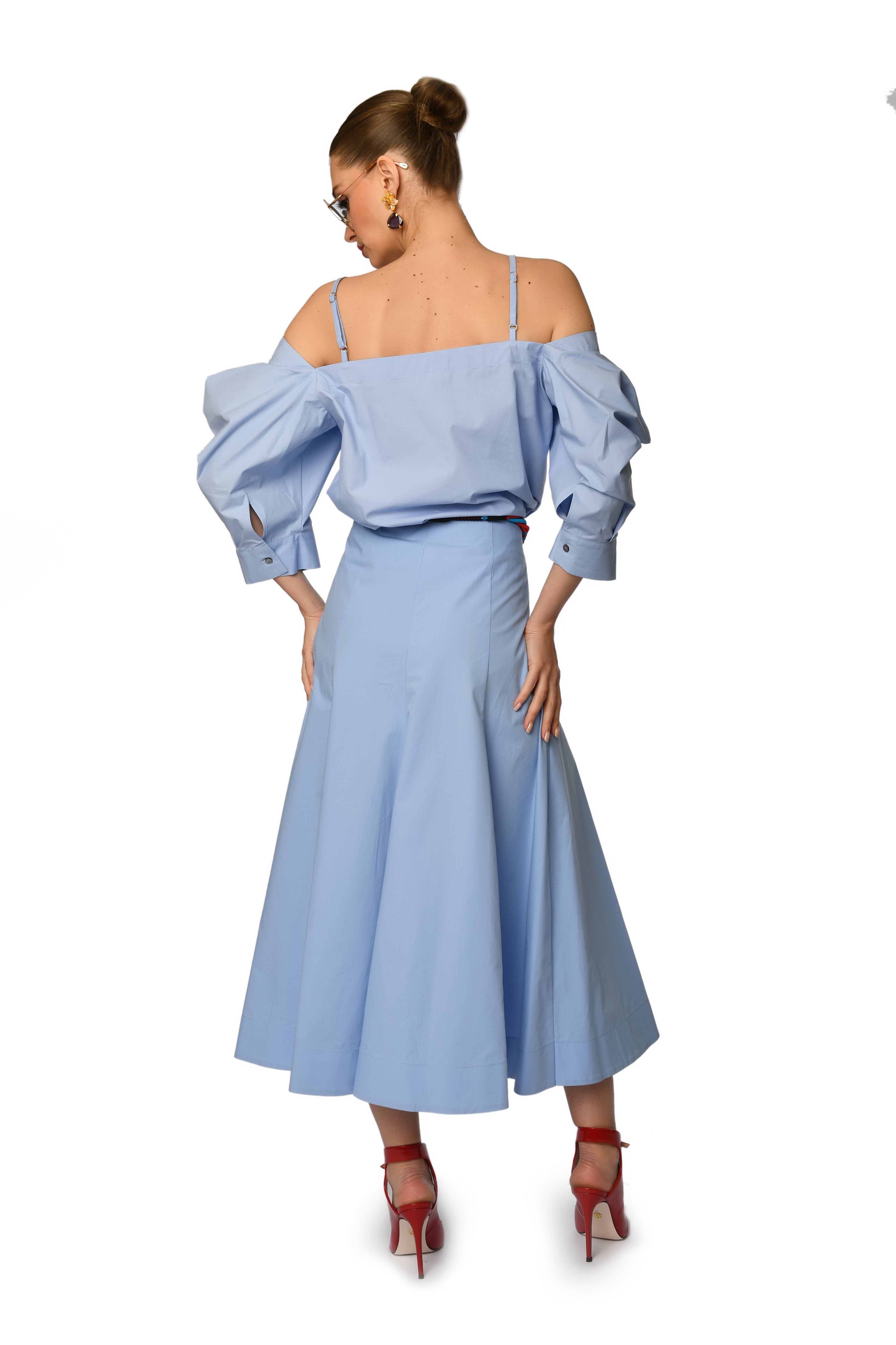 Azure Off-Shoulder Popeline Top