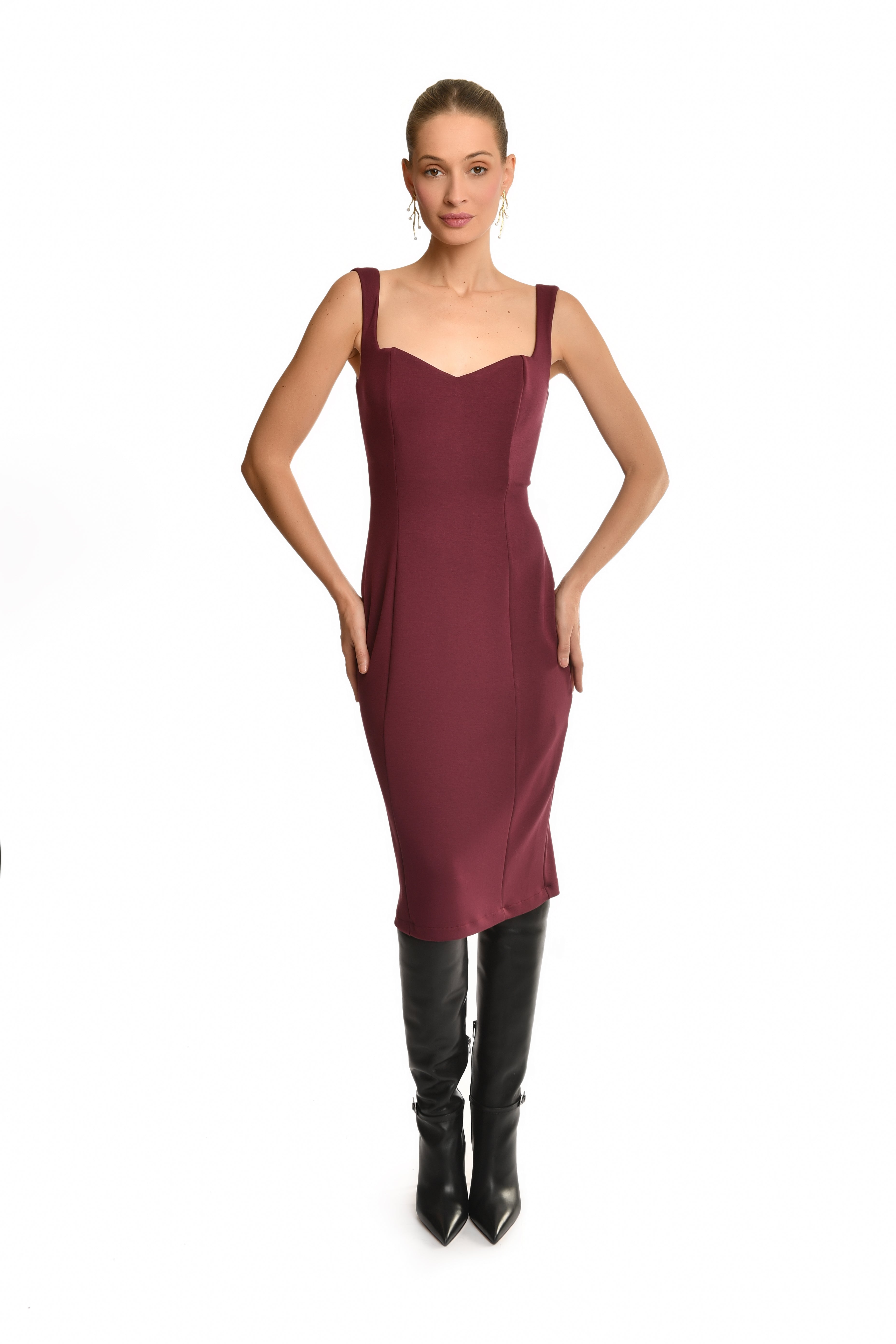Maroon Frame Strapless Dress