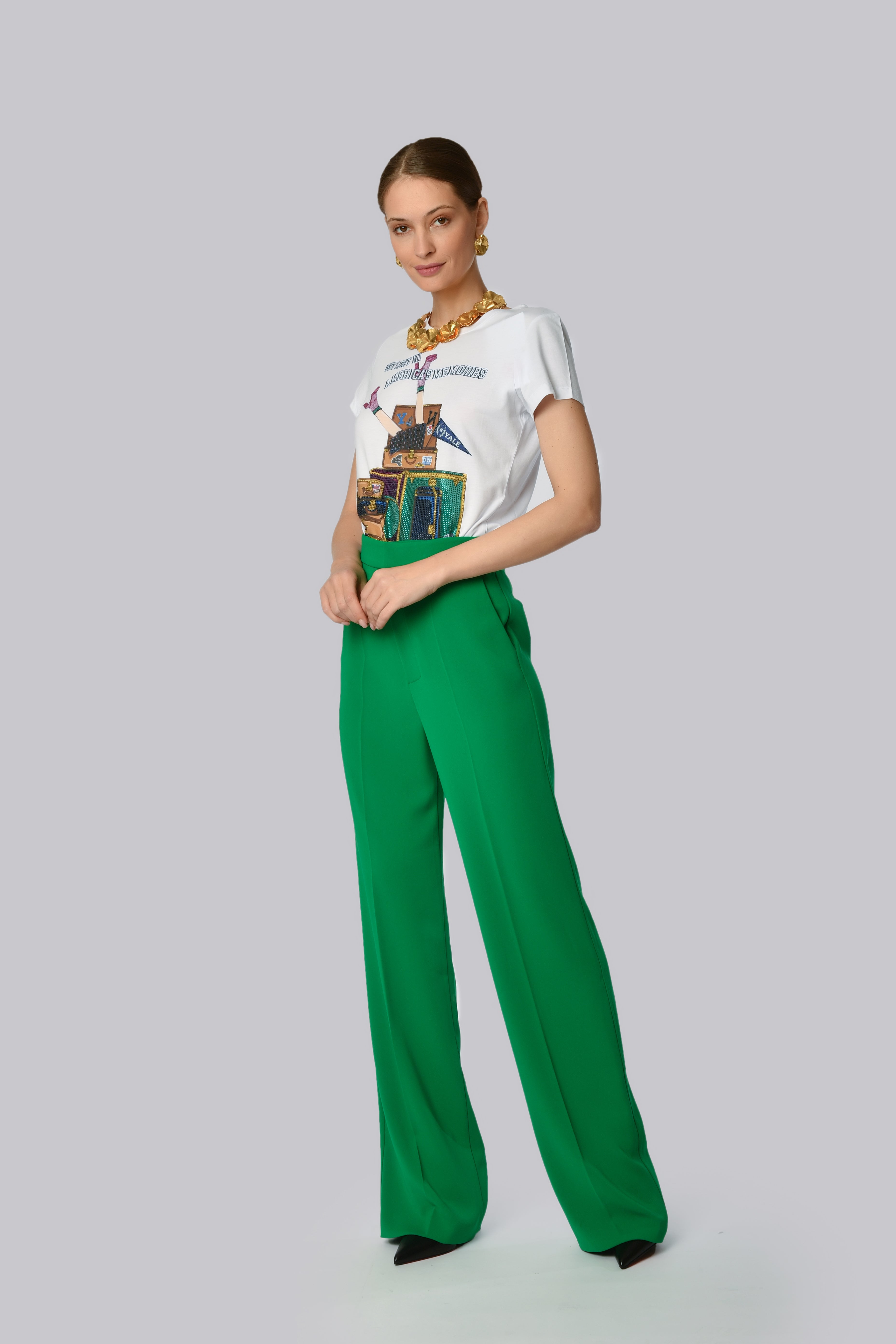 Emerald Green Wide-Leg Trousers