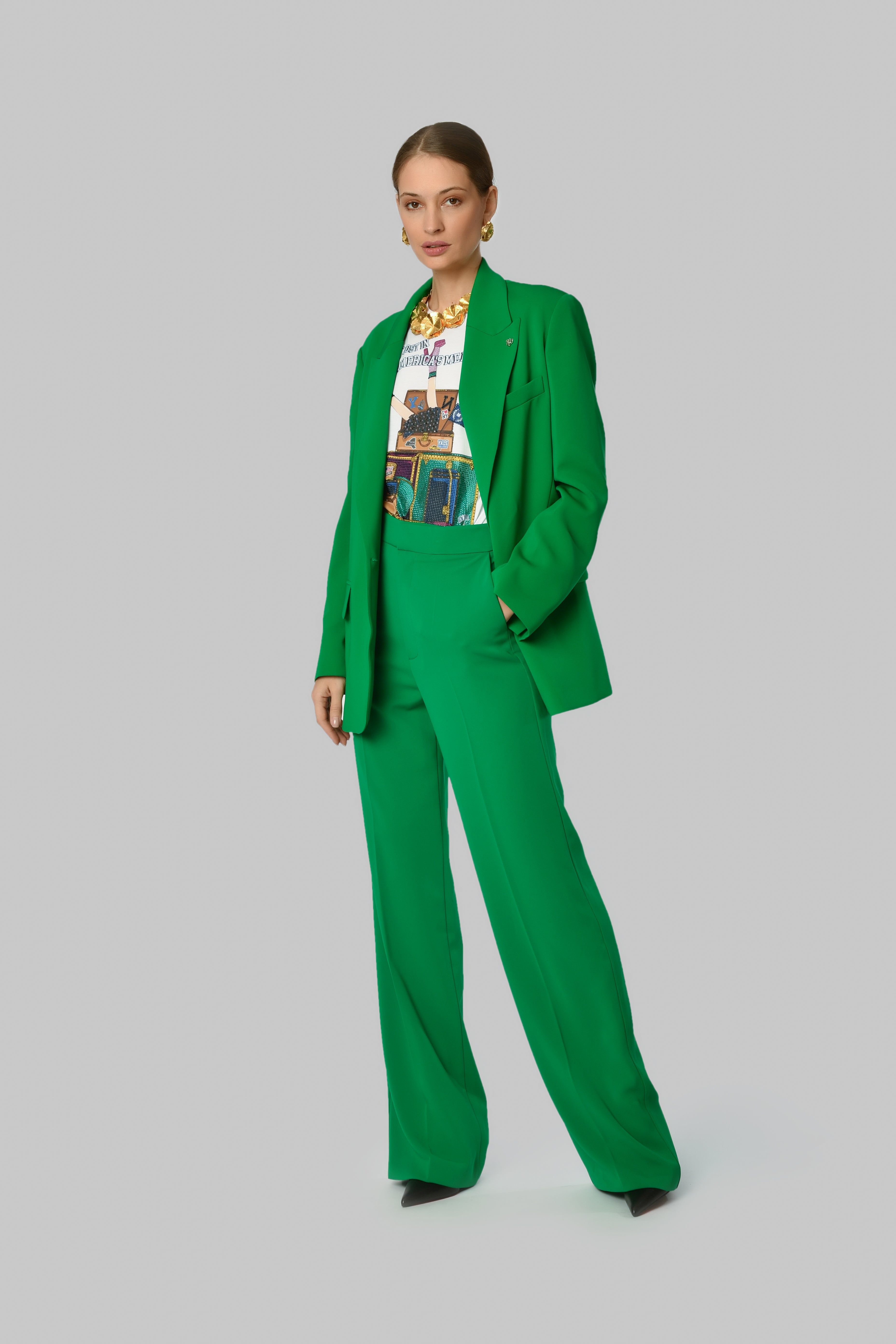 Emerald Green Wide-Leg Trousers
