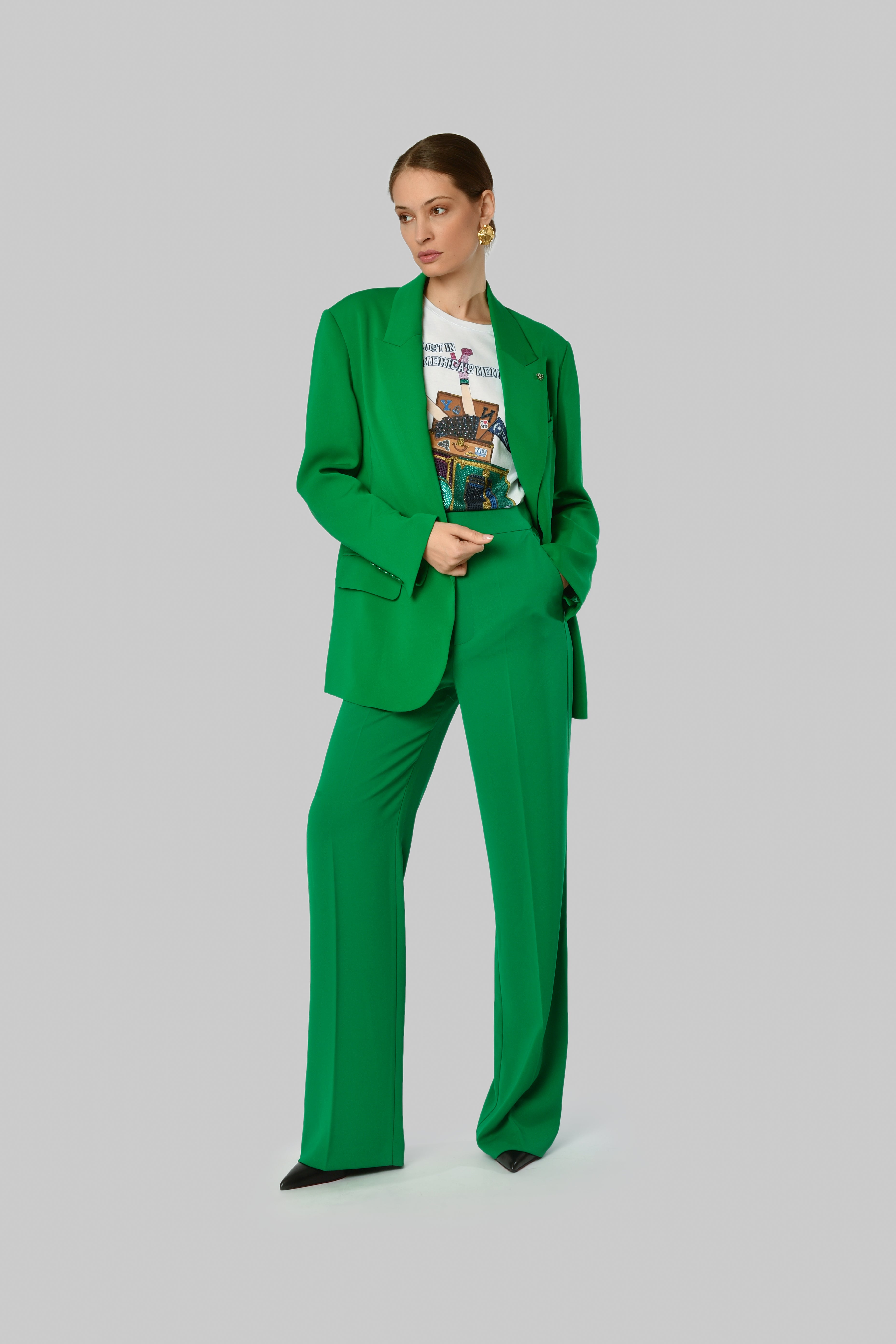 Emerald Green Wide-Leg Trousers
