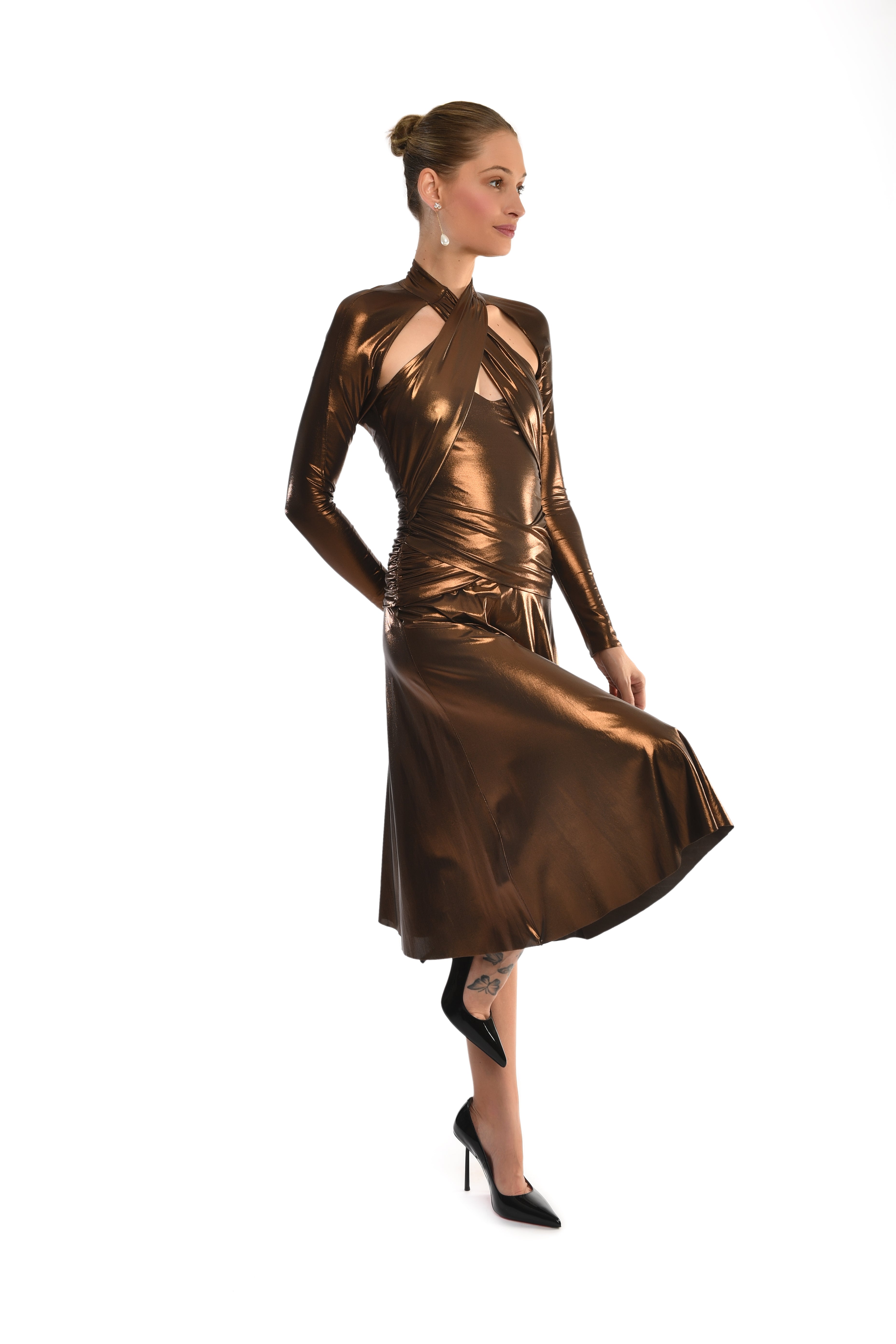 Bronze Pleated Dress