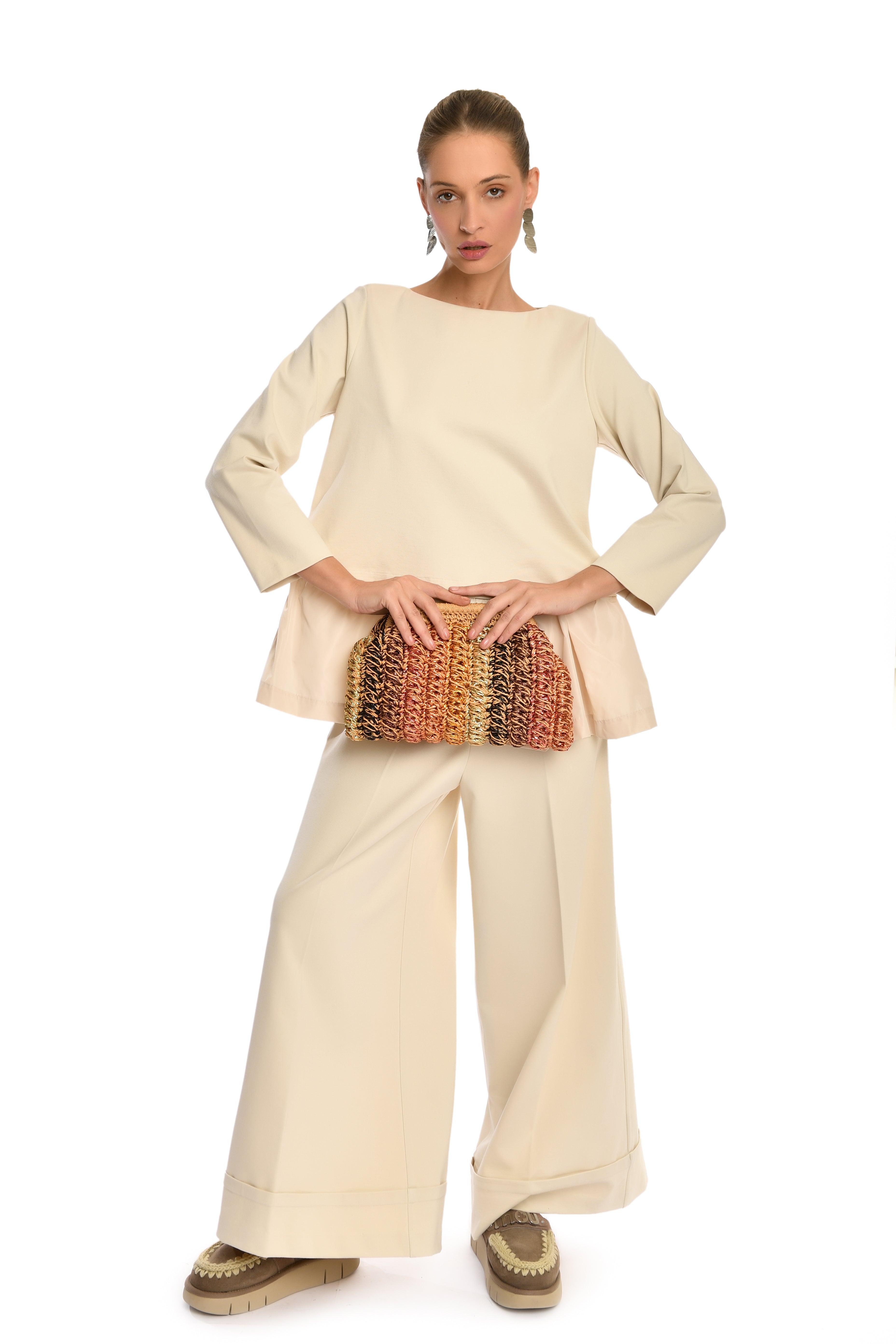 Long-Sleeve Beige Blouse