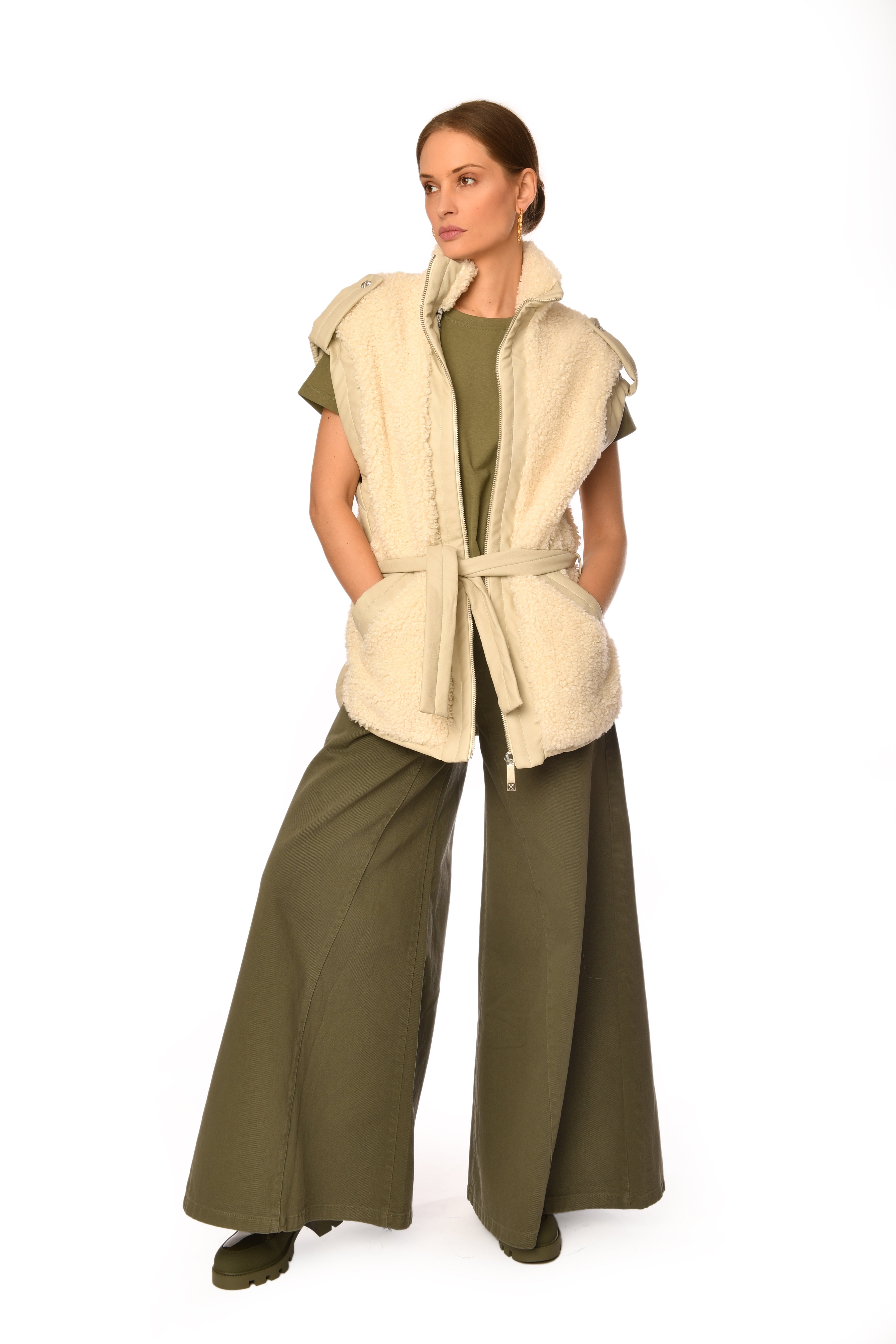 Sleeveless High-Collar Coat