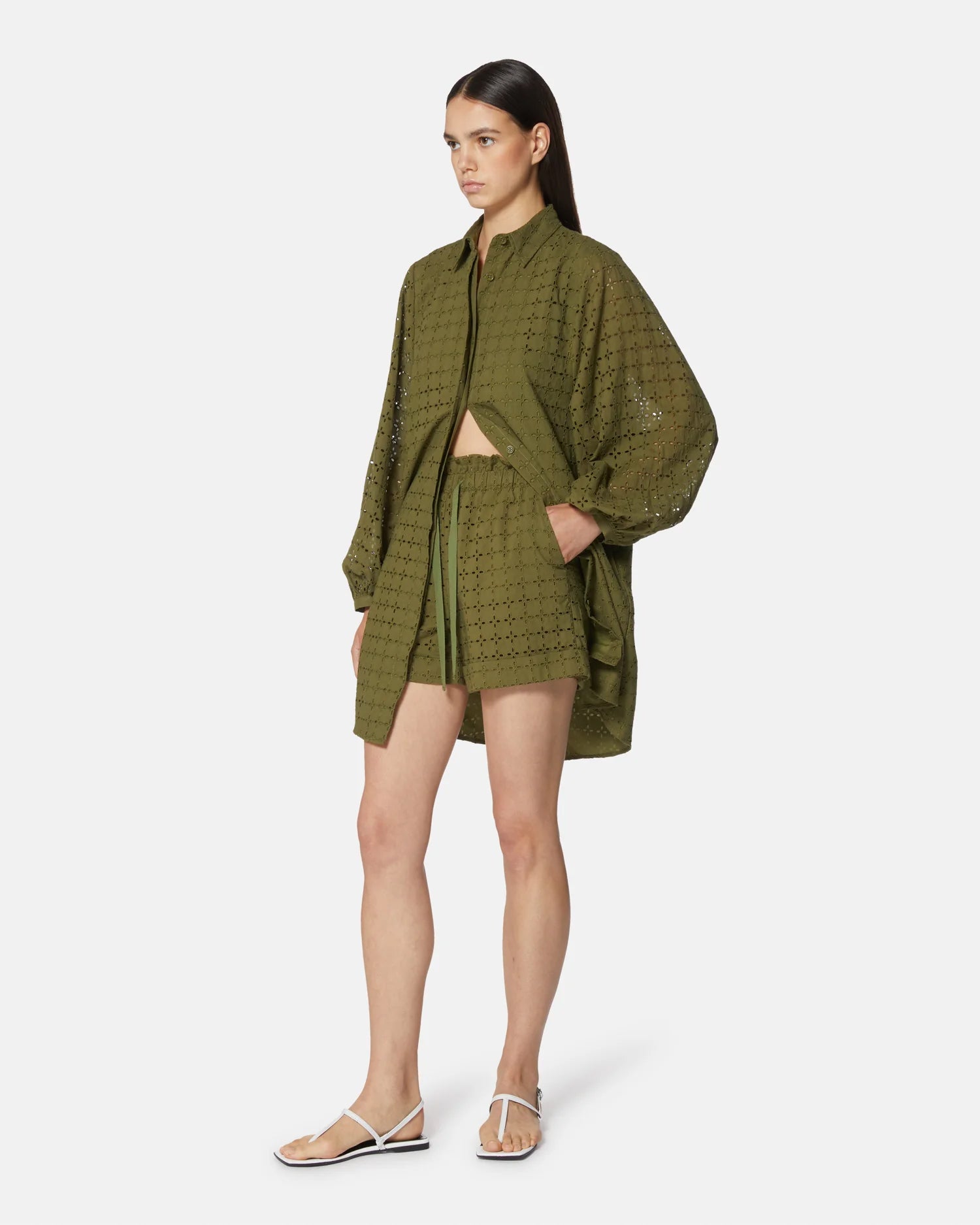 Oversized Olive Green Shirt Dress
