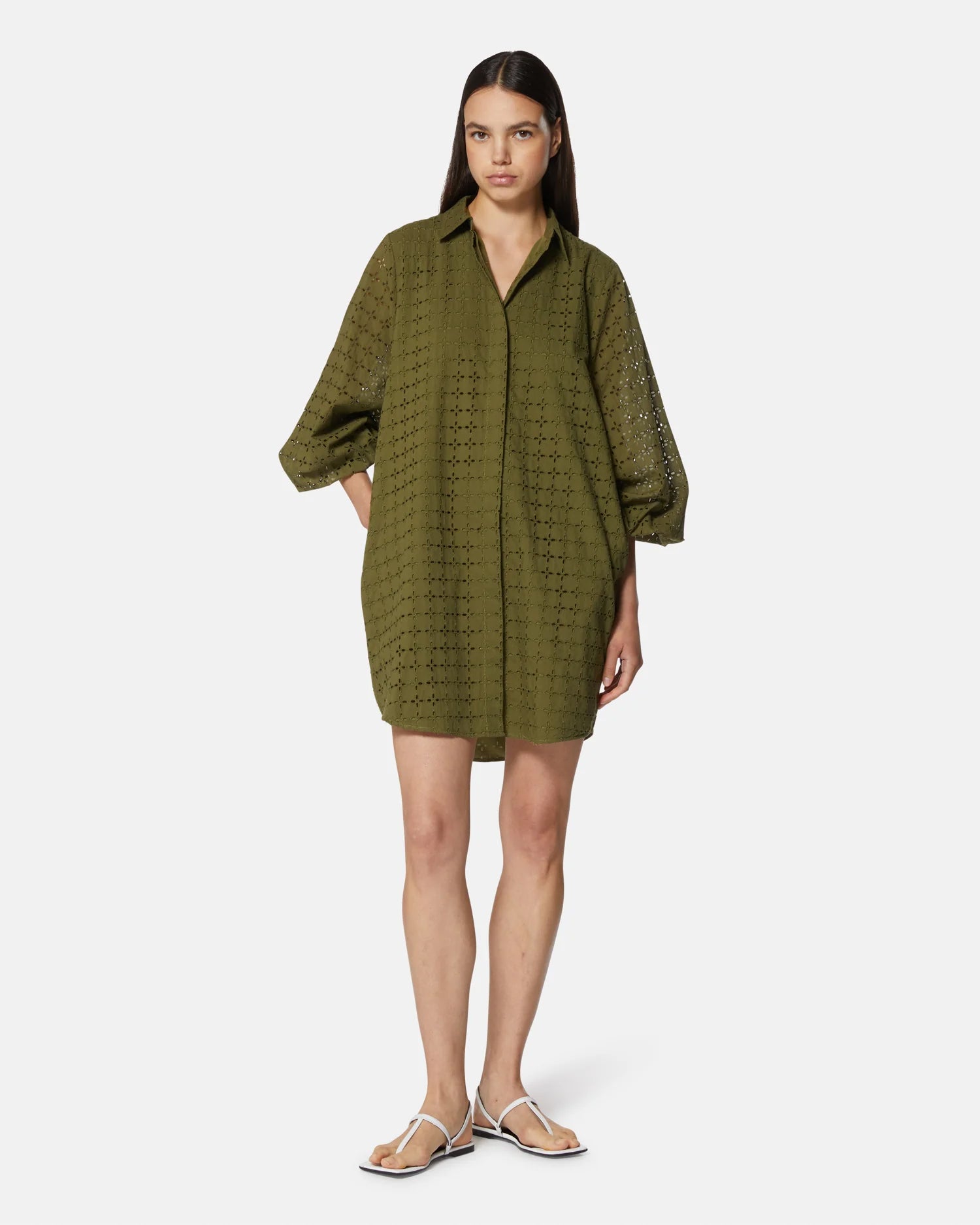 Oversized Olive Green Shirt Dress