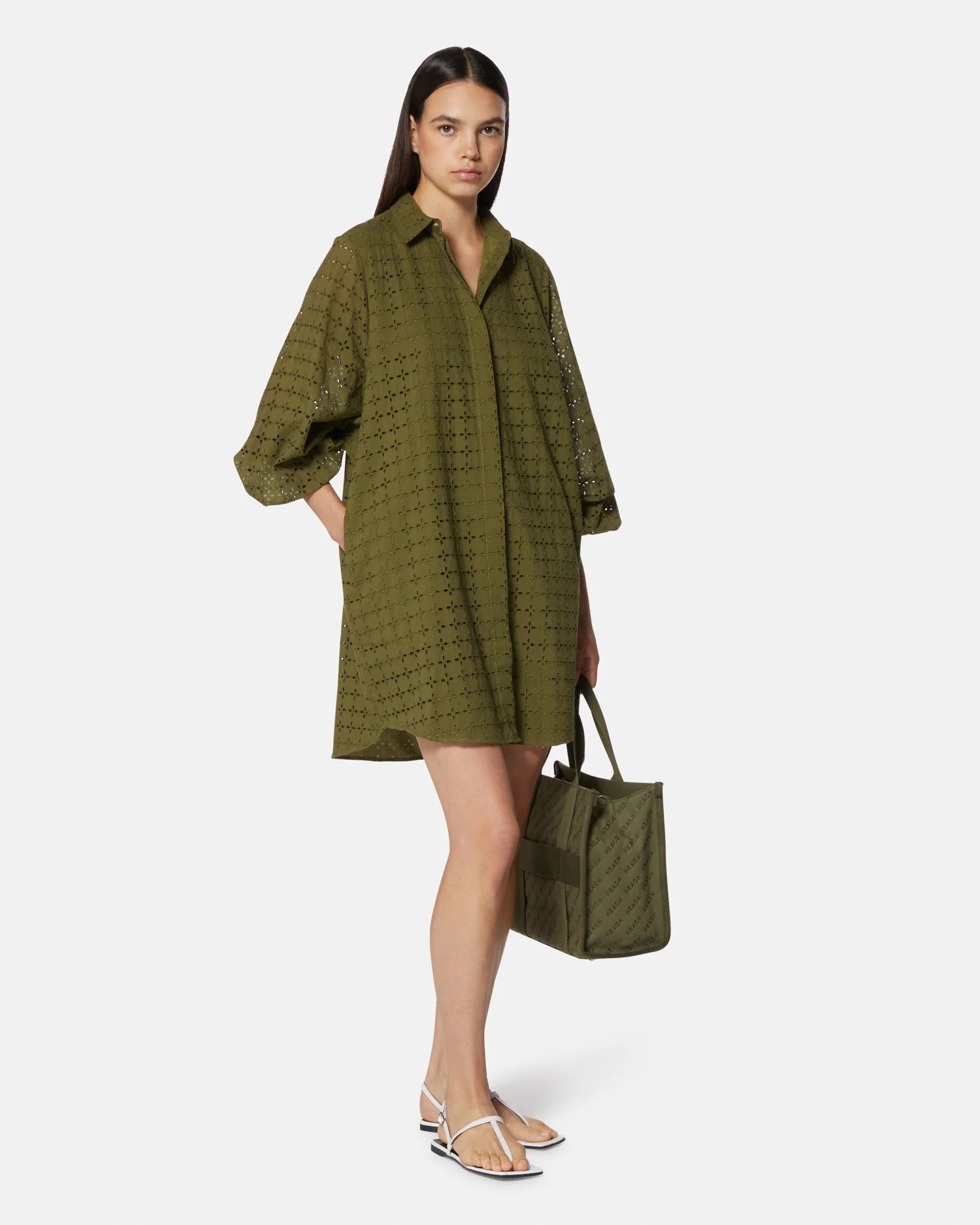 Oversized Olive Green Shirt Dress
