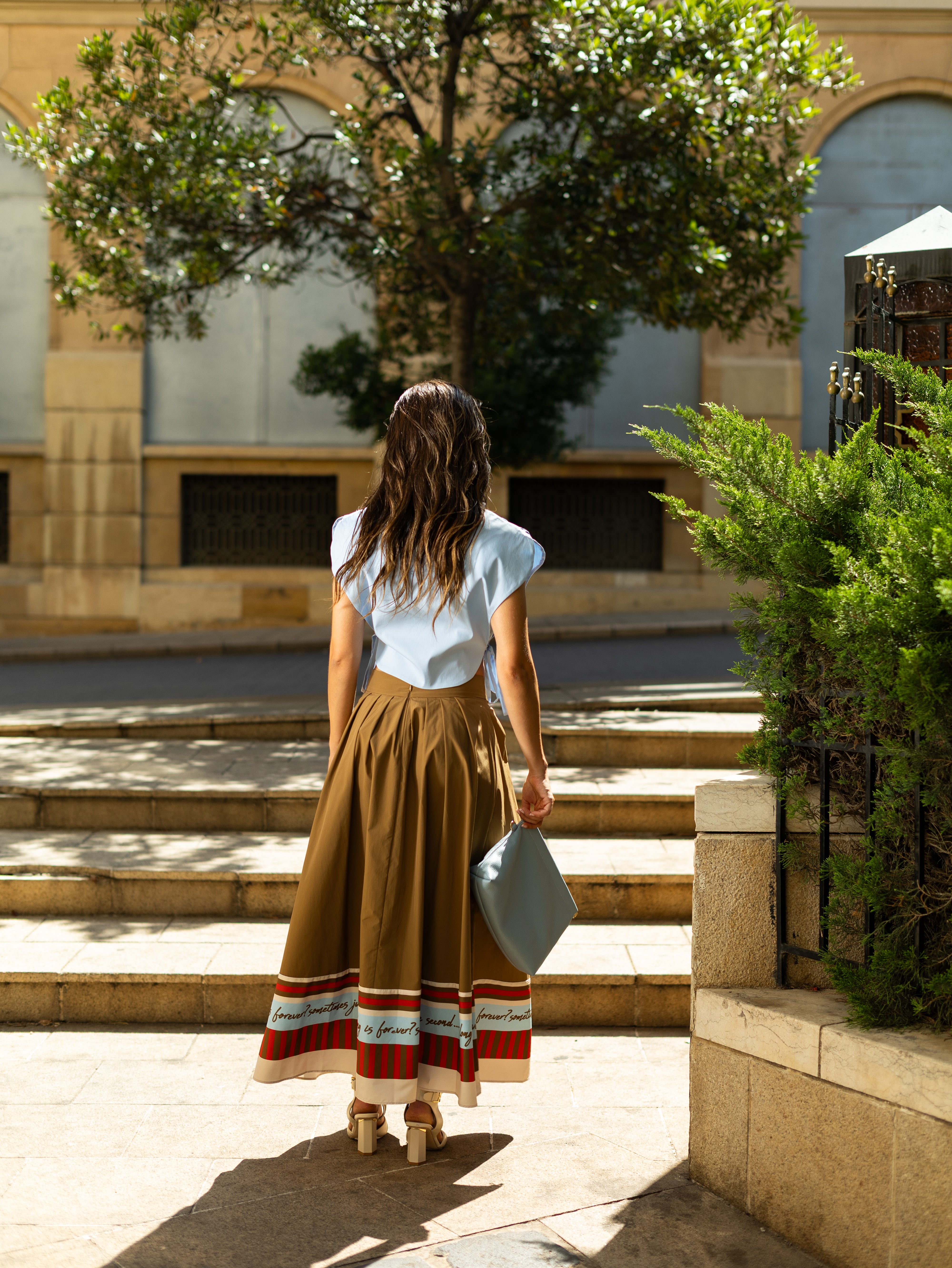 Camel Signature Print Maxi Skirt