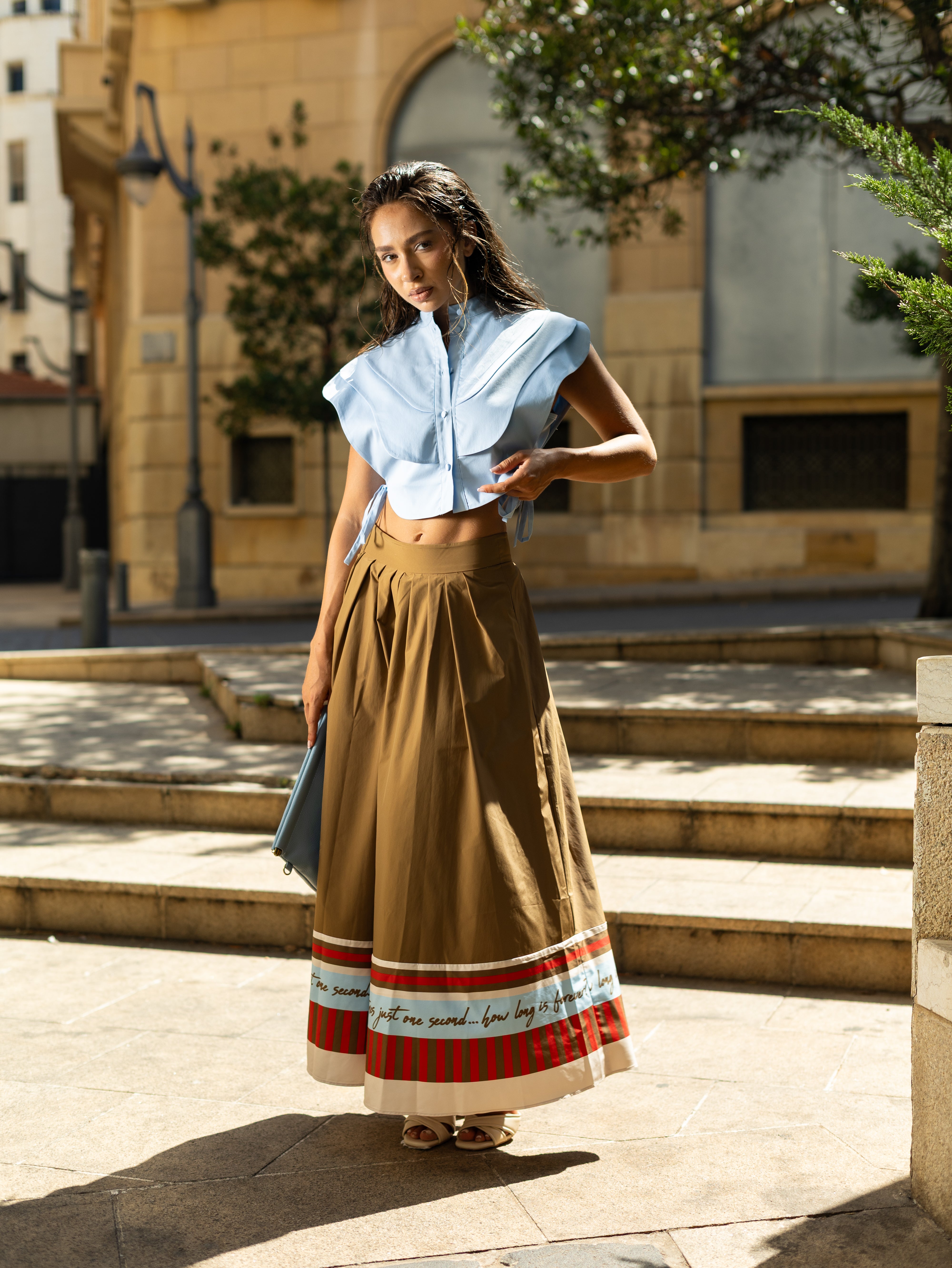 Sky Blue Ruffle Crop Blouse