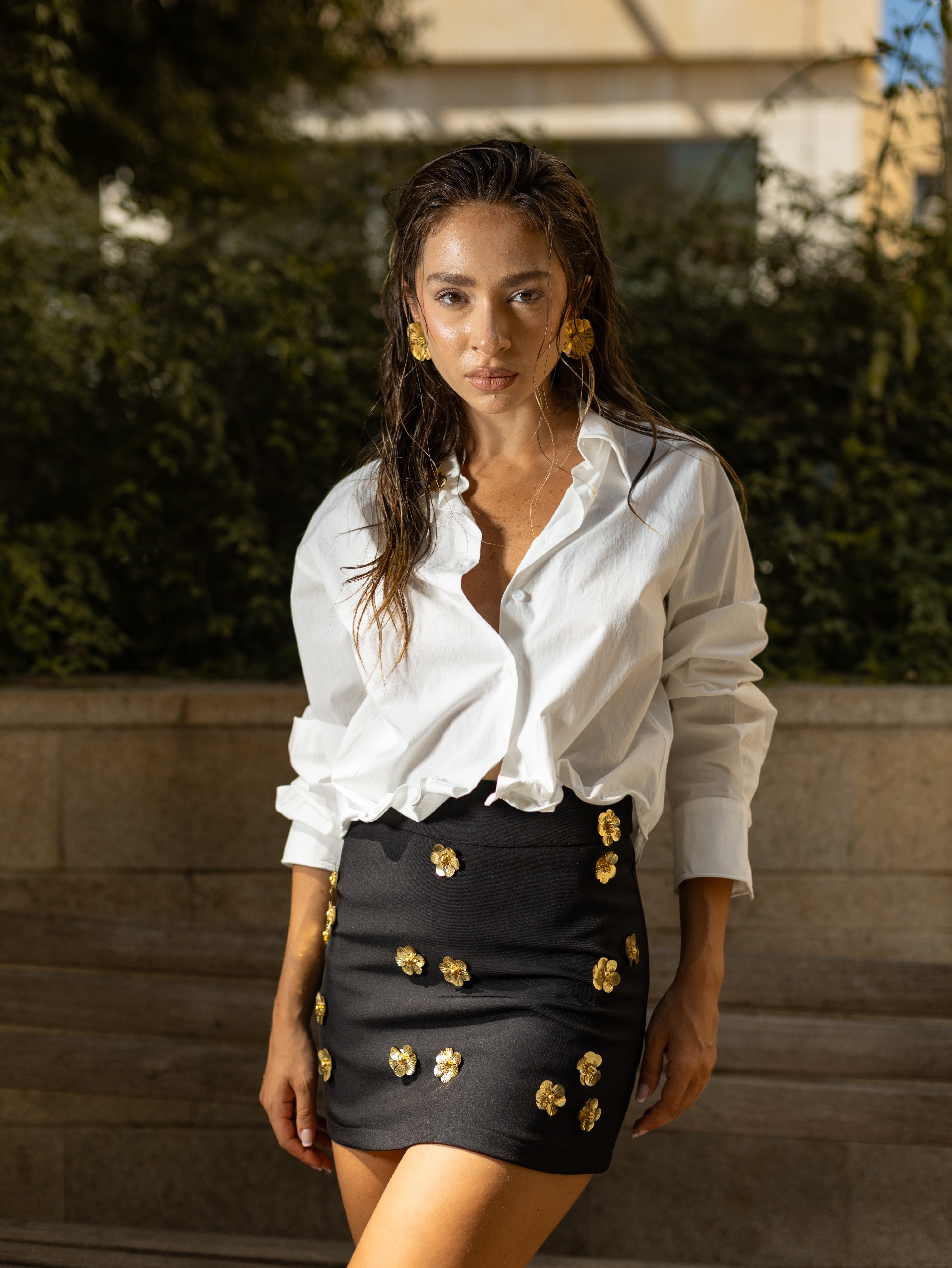 Noir Floral Embellished Mini Skirt